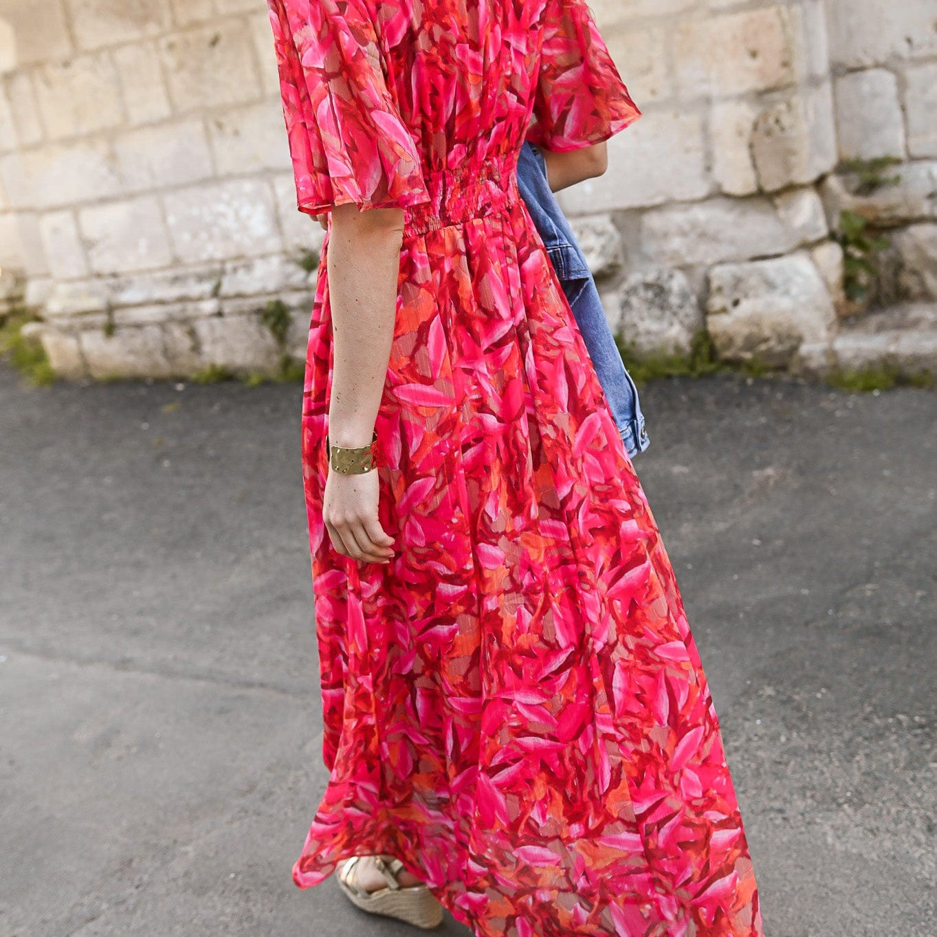 Robe longue rose fleuri