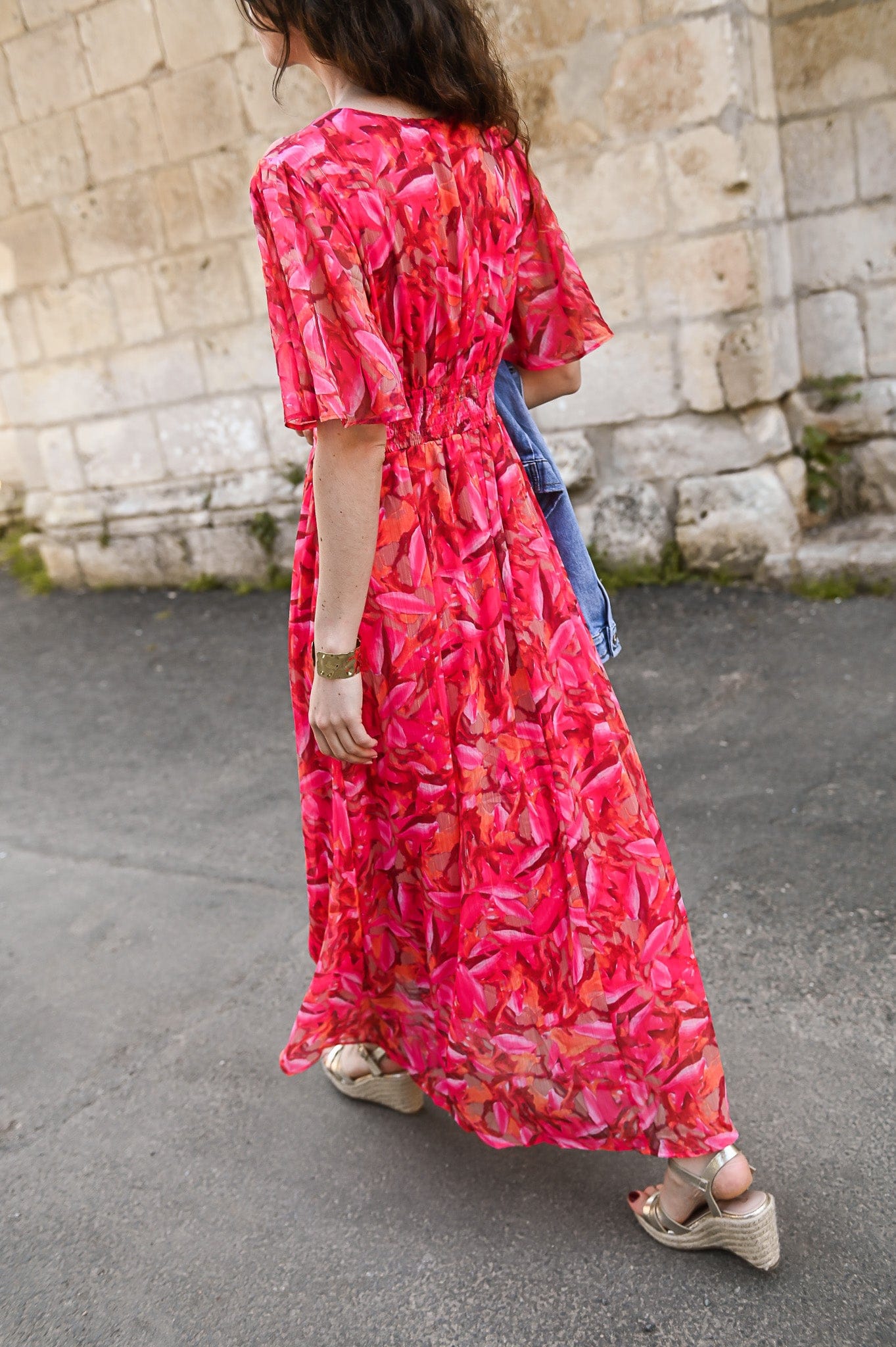 Robe longue rose fleuri