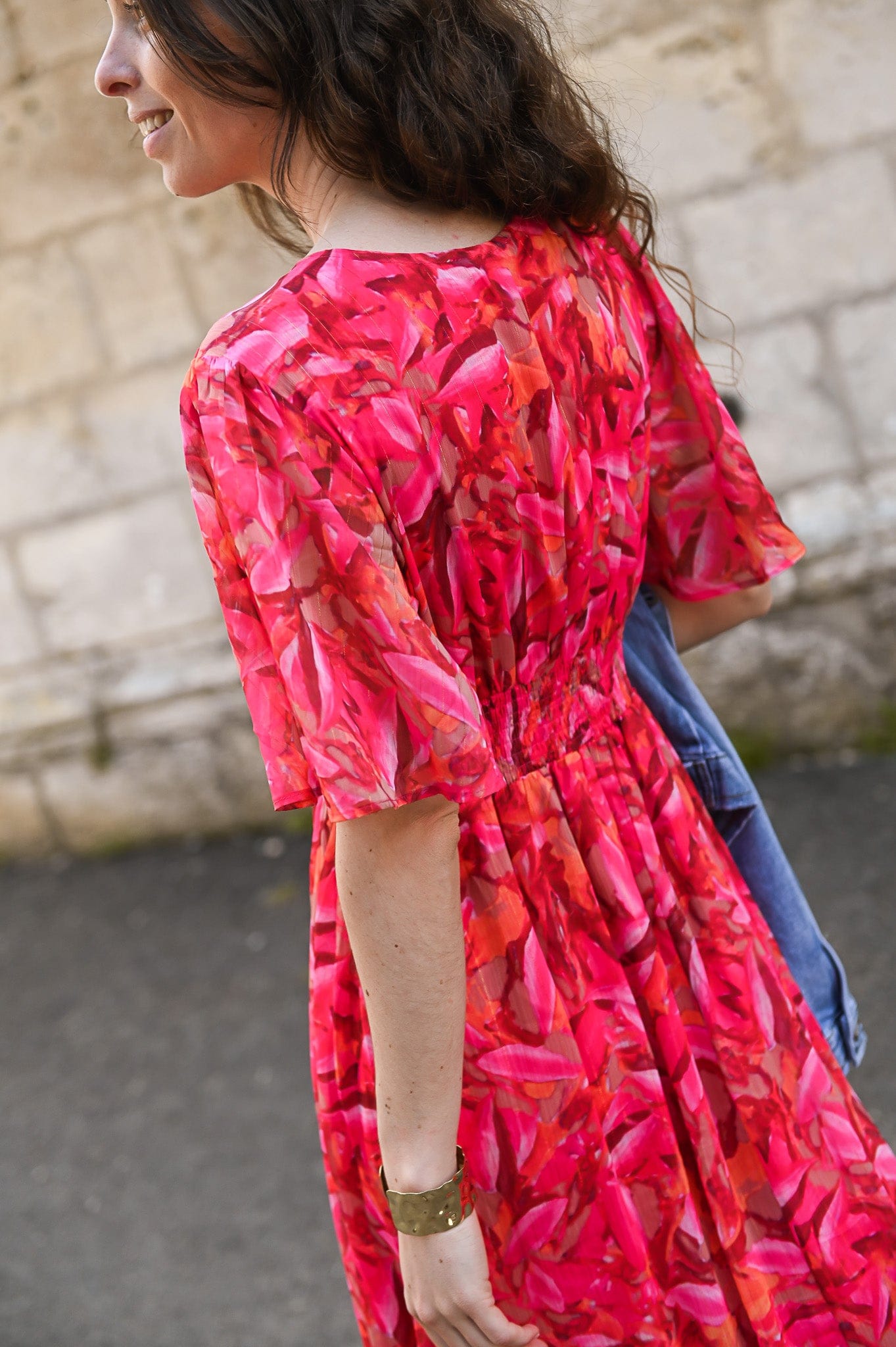 Robe longue rose fleuri