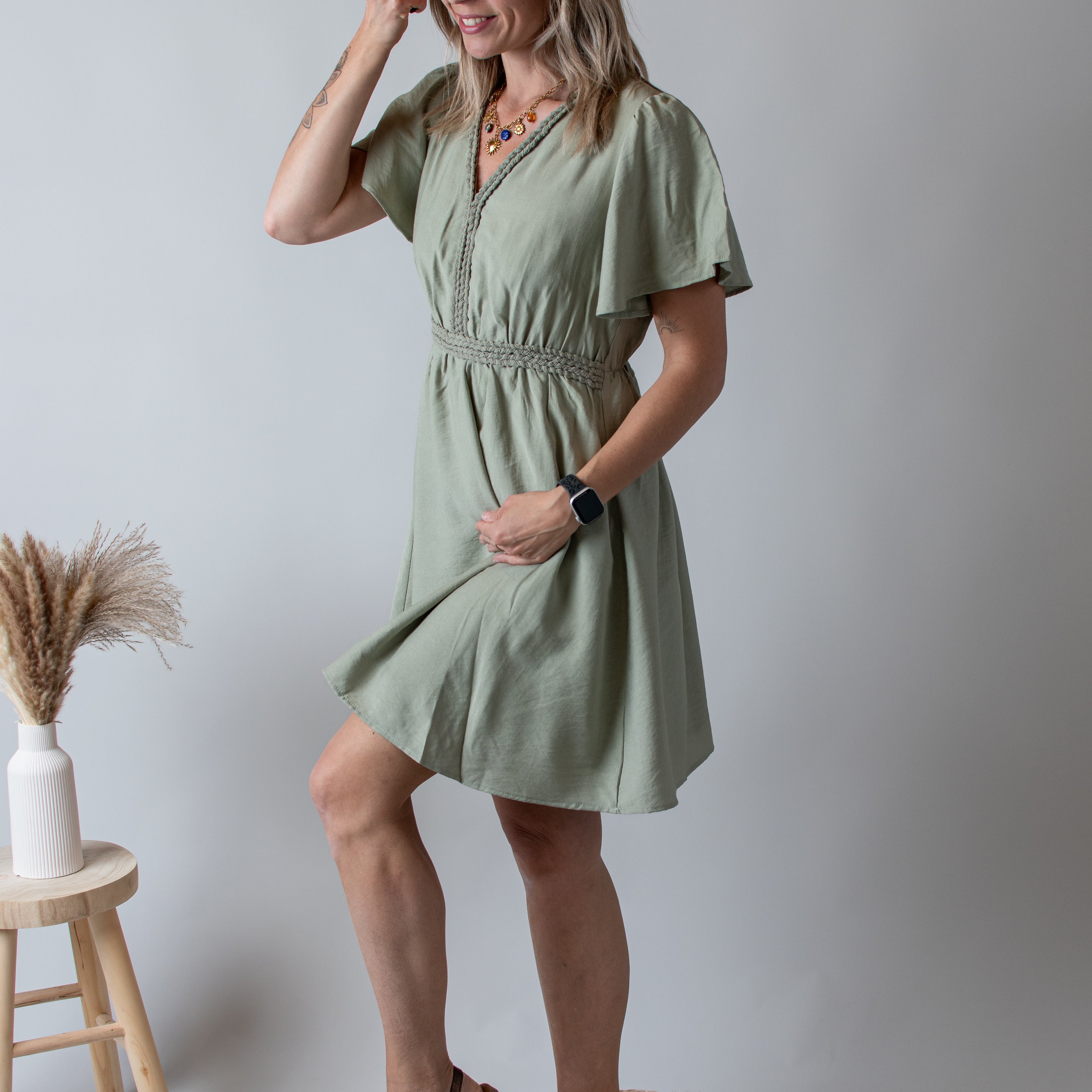 Robe Courte Vert Sauge la boutique de lydie