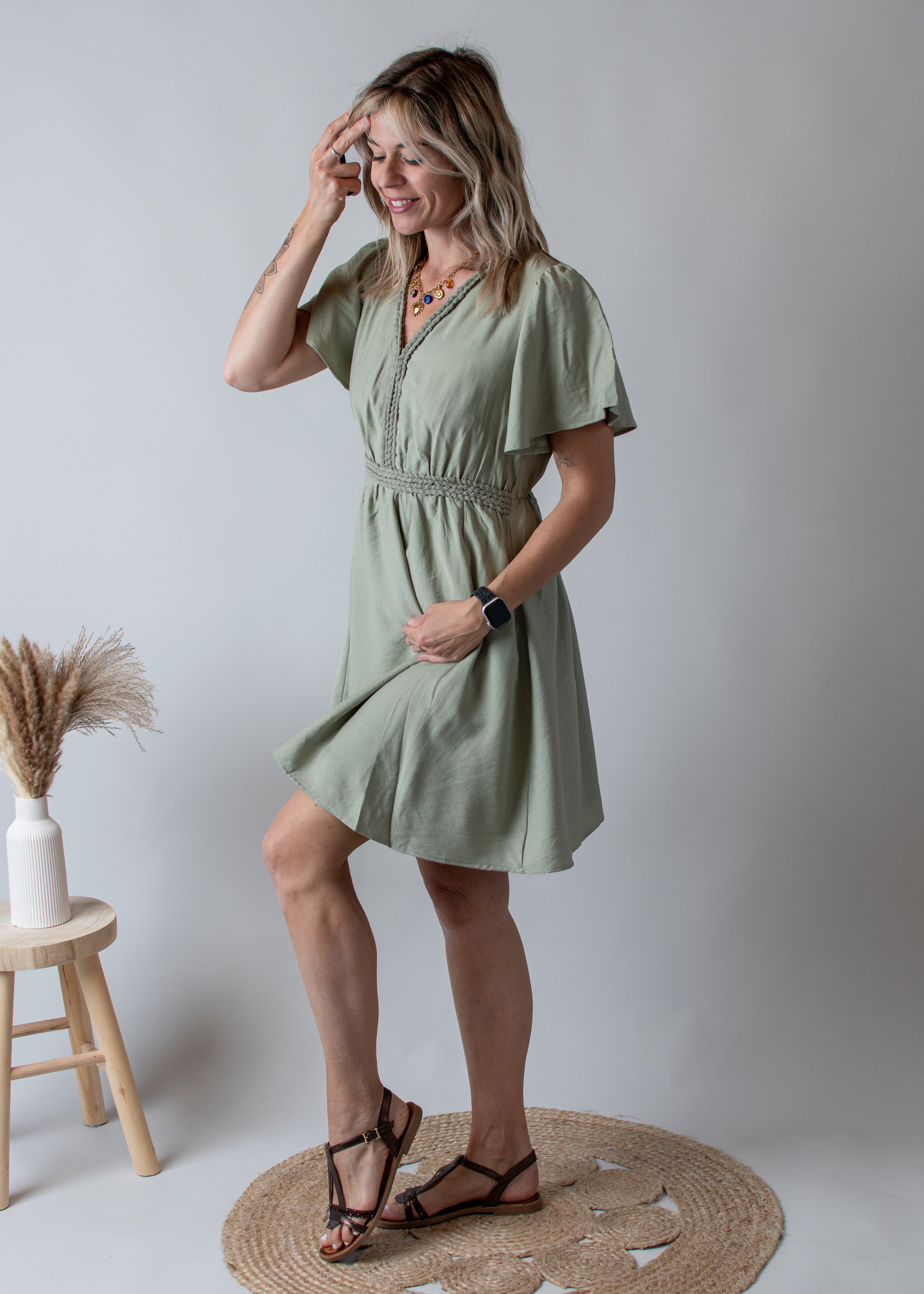 Robe Courte Vert Sauge la boutique de lydie