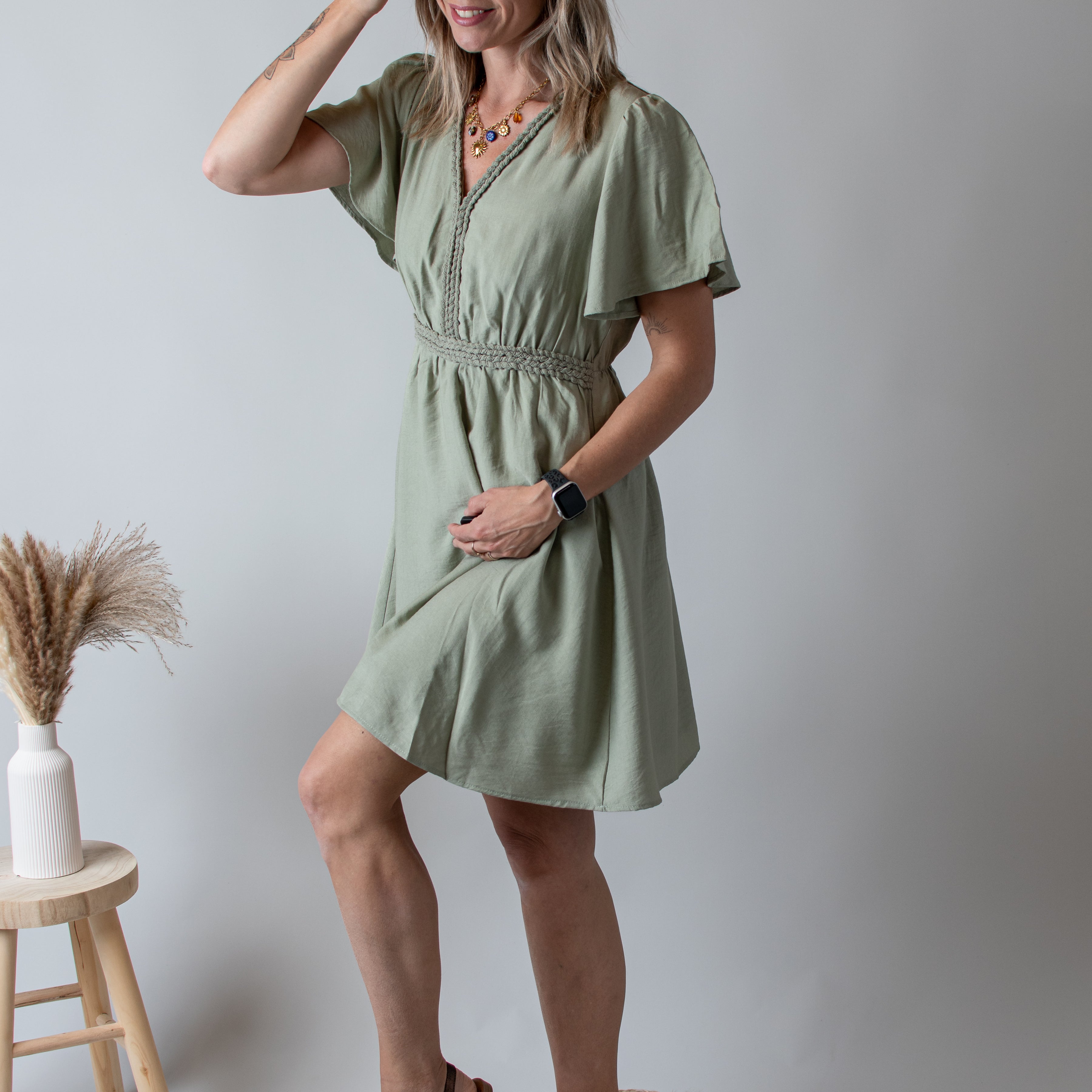 Robe Courte Vert Sauge l
