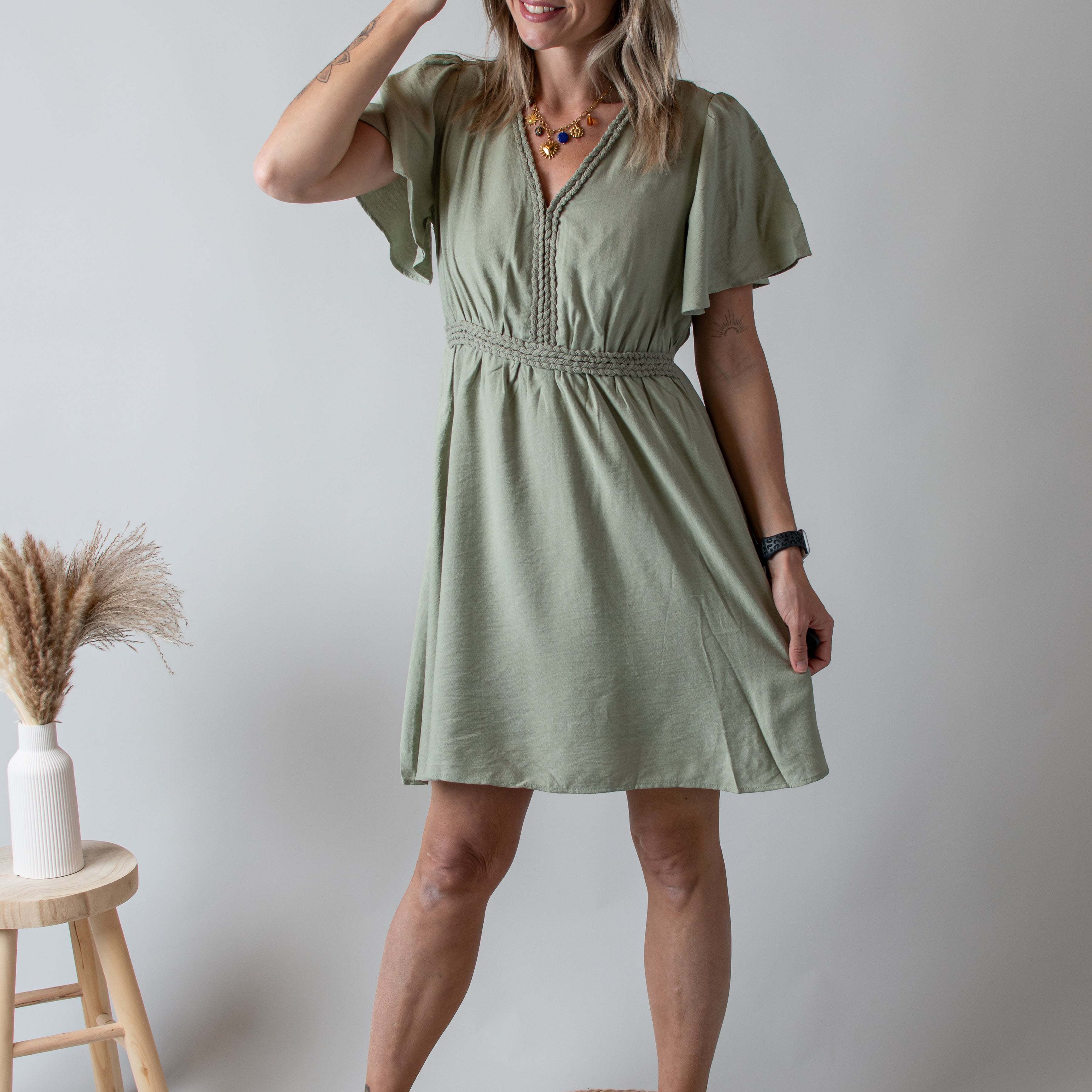 Robe Courte Vert Sauge l