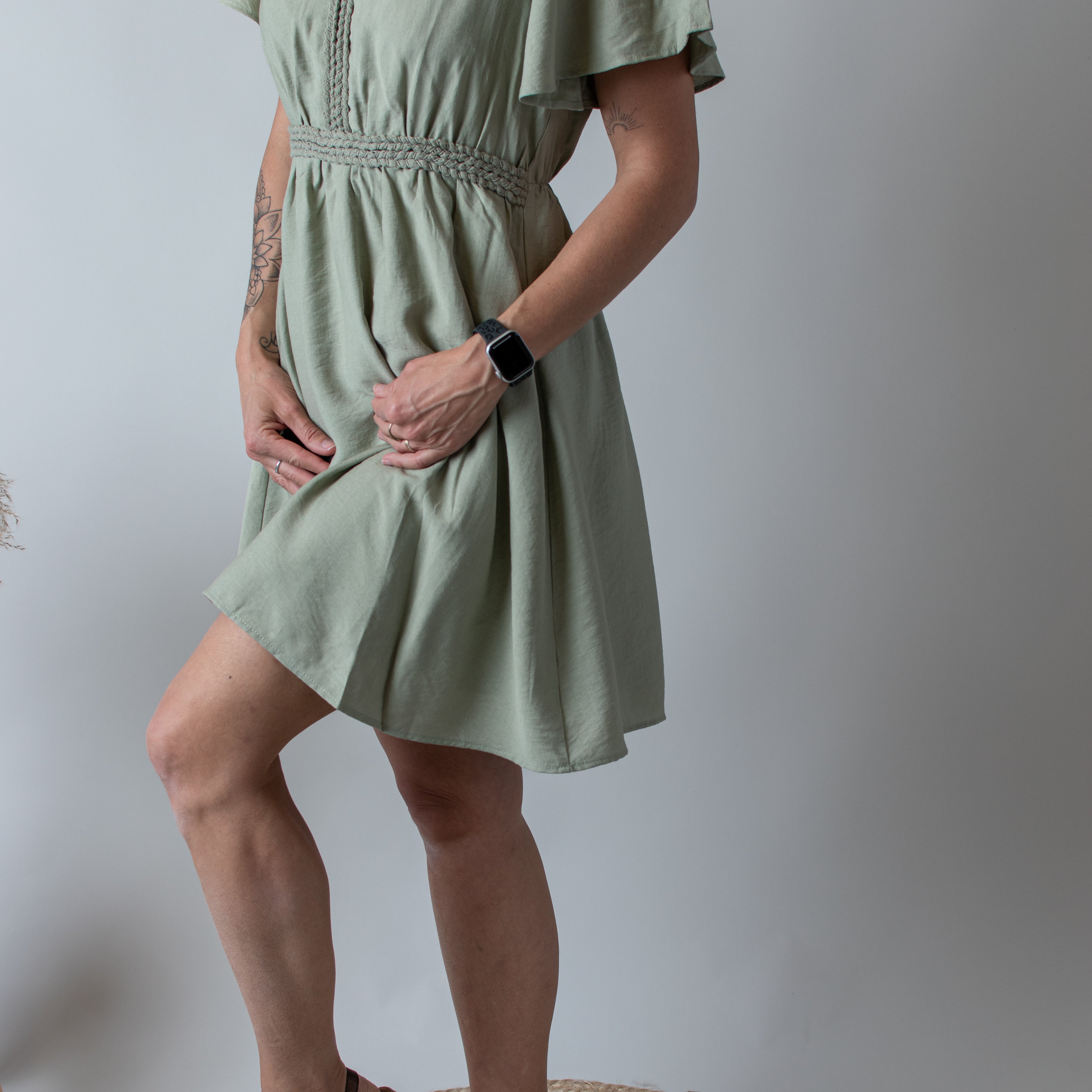 Robe Courte Vert Sauge l