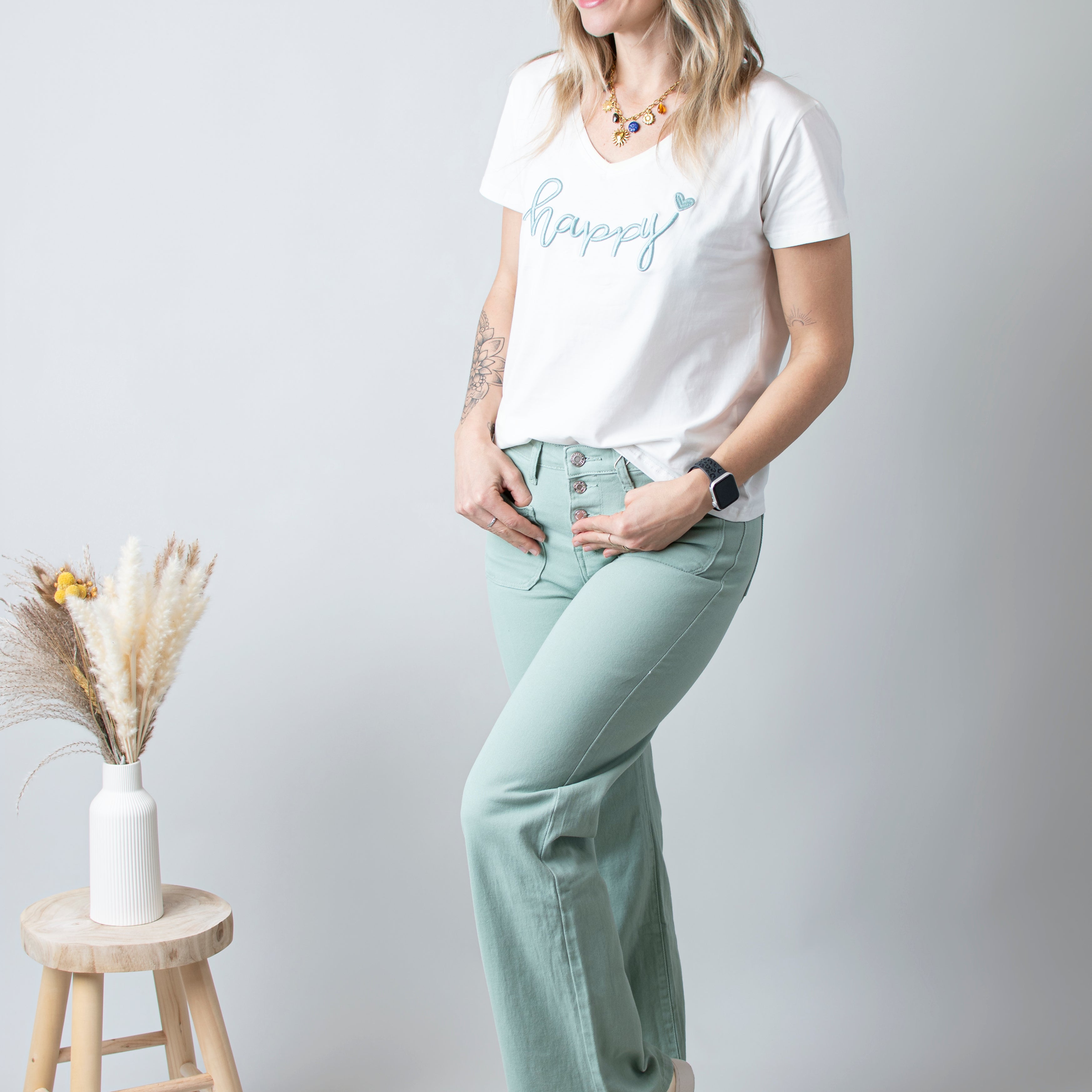 Pantalon Flare Vert Sauge femme