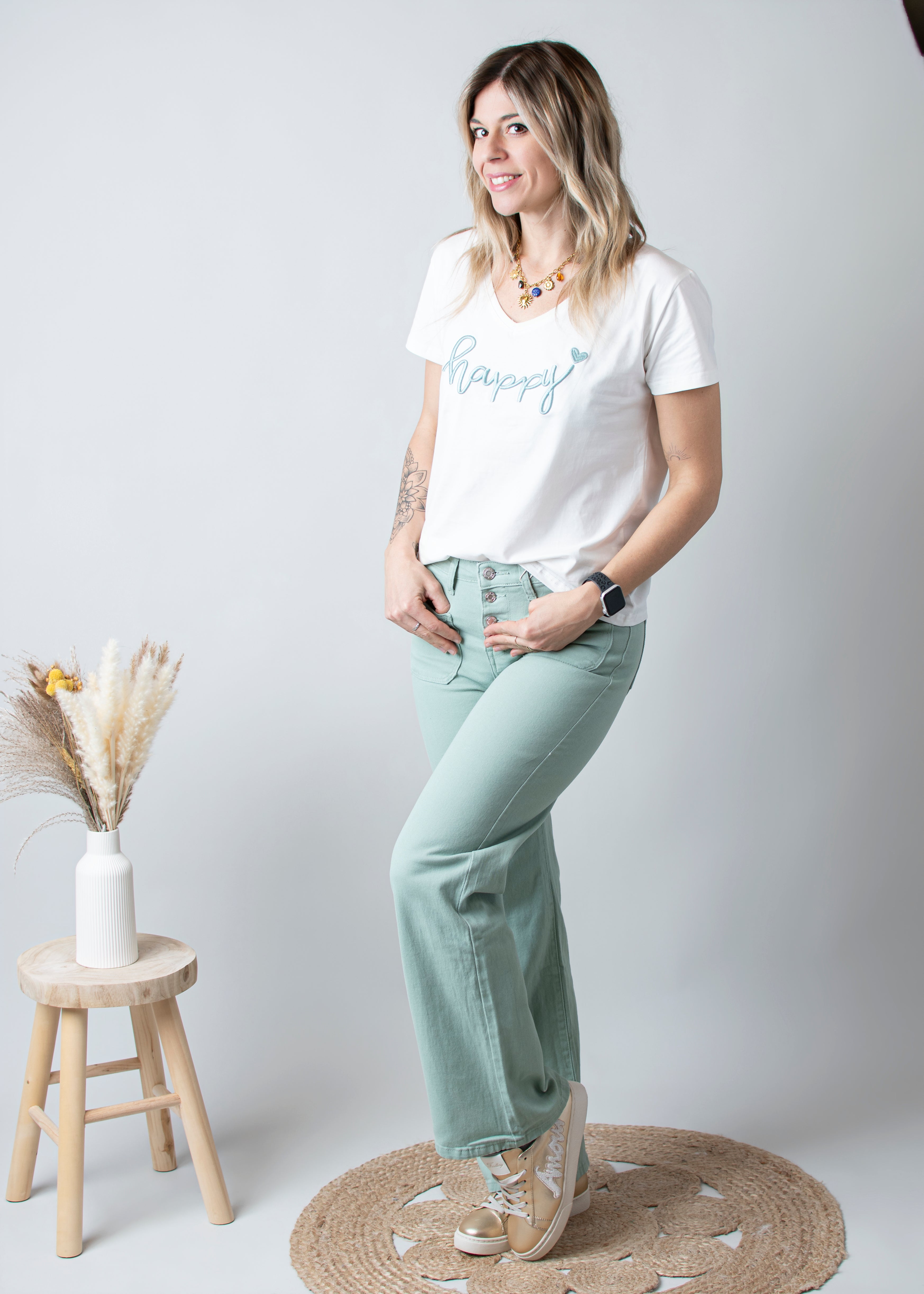Pantalon Flare Vert Sauge femme