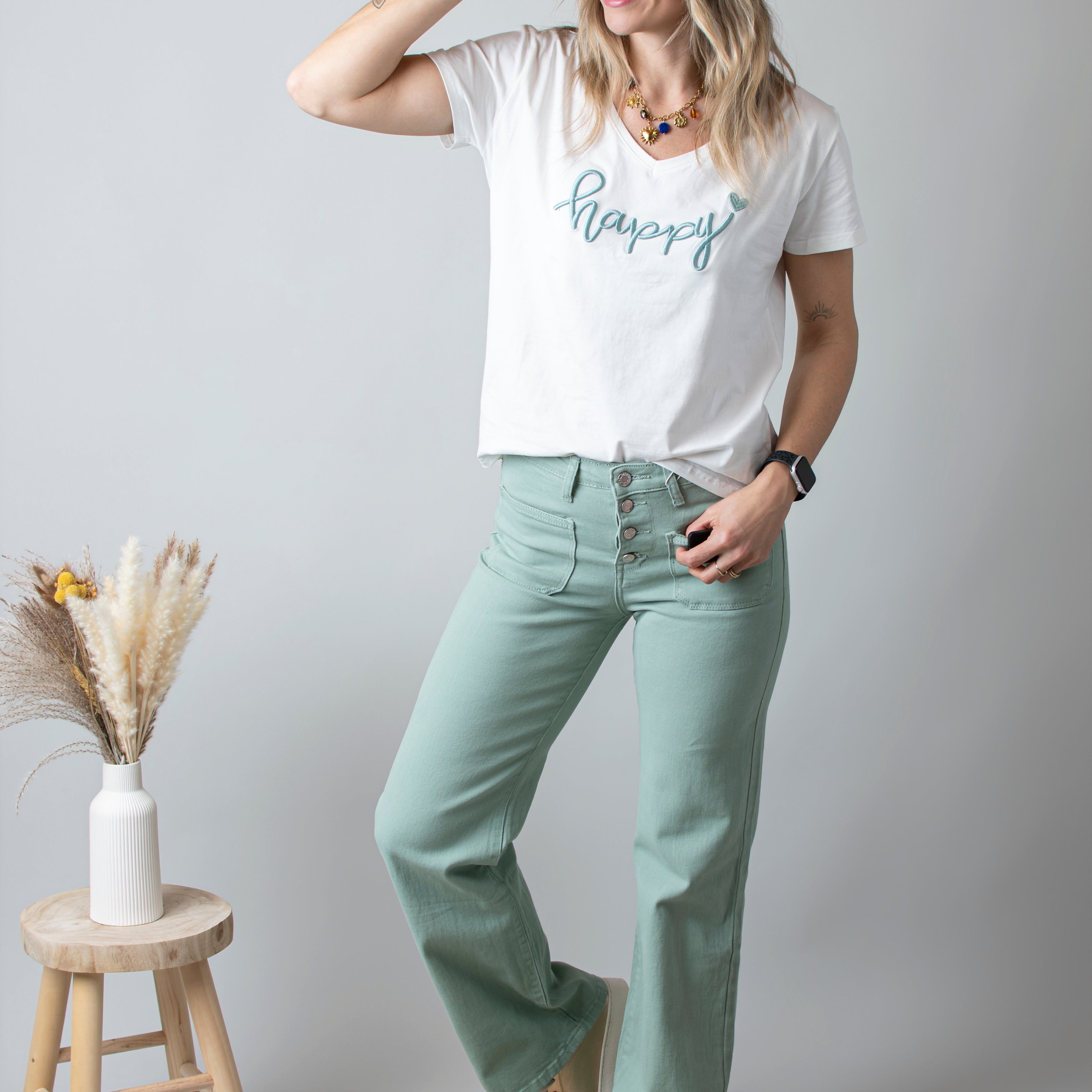 Pantalon Flare Vert Sauge la boutique de lydie