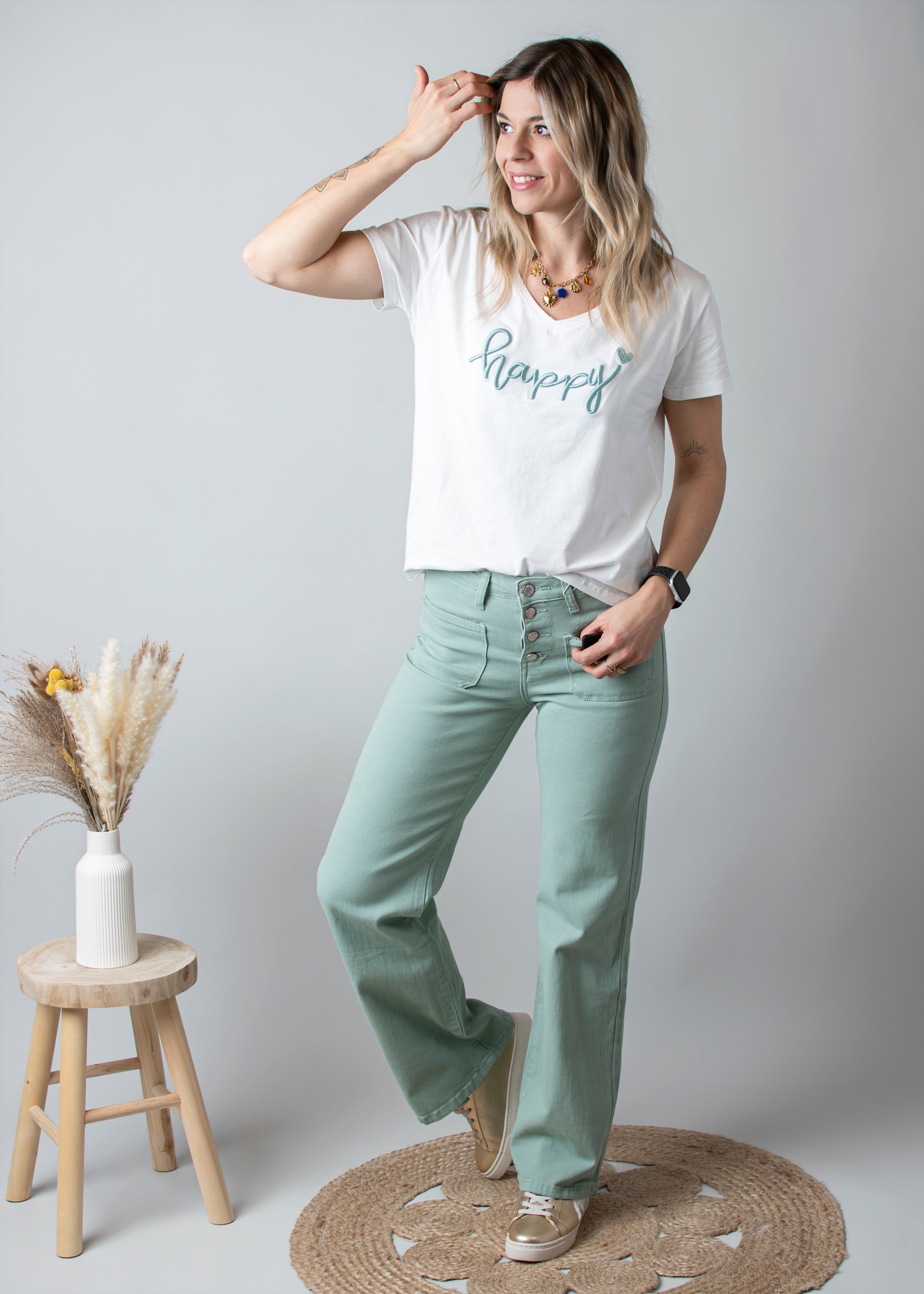 Pantalon Flare Vert Sauge la boutique de lydie