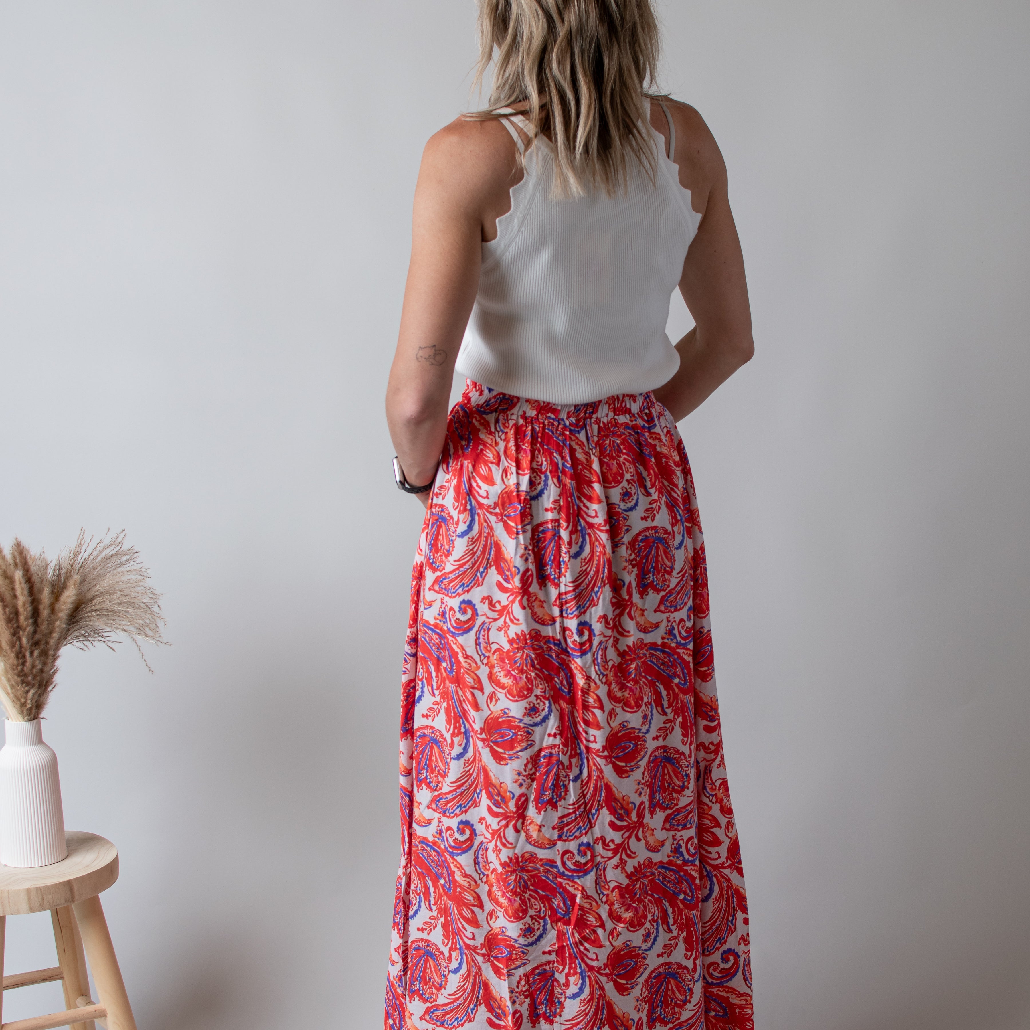 Jupe, longue fleurie orange