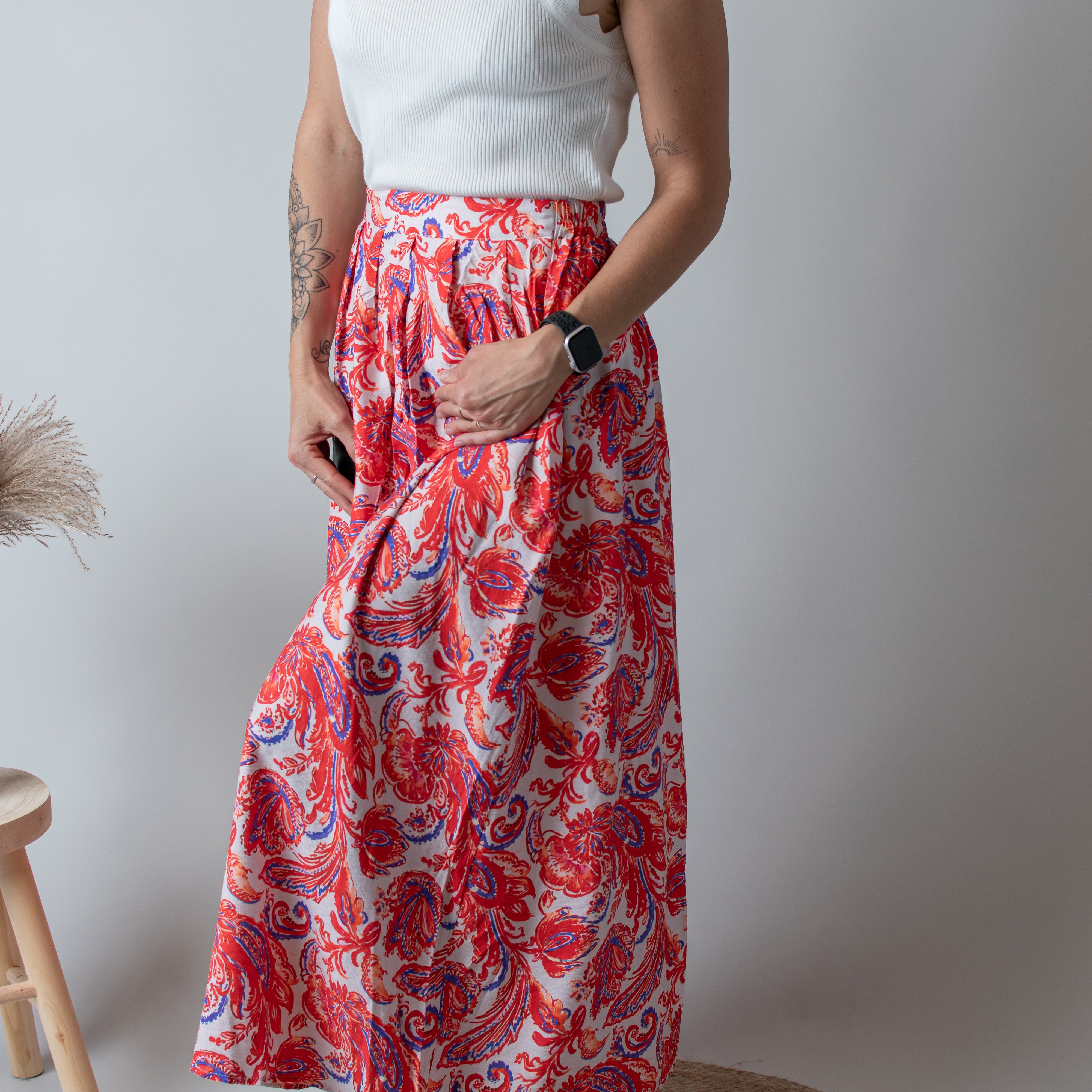 Jupe, longue fleurie orange