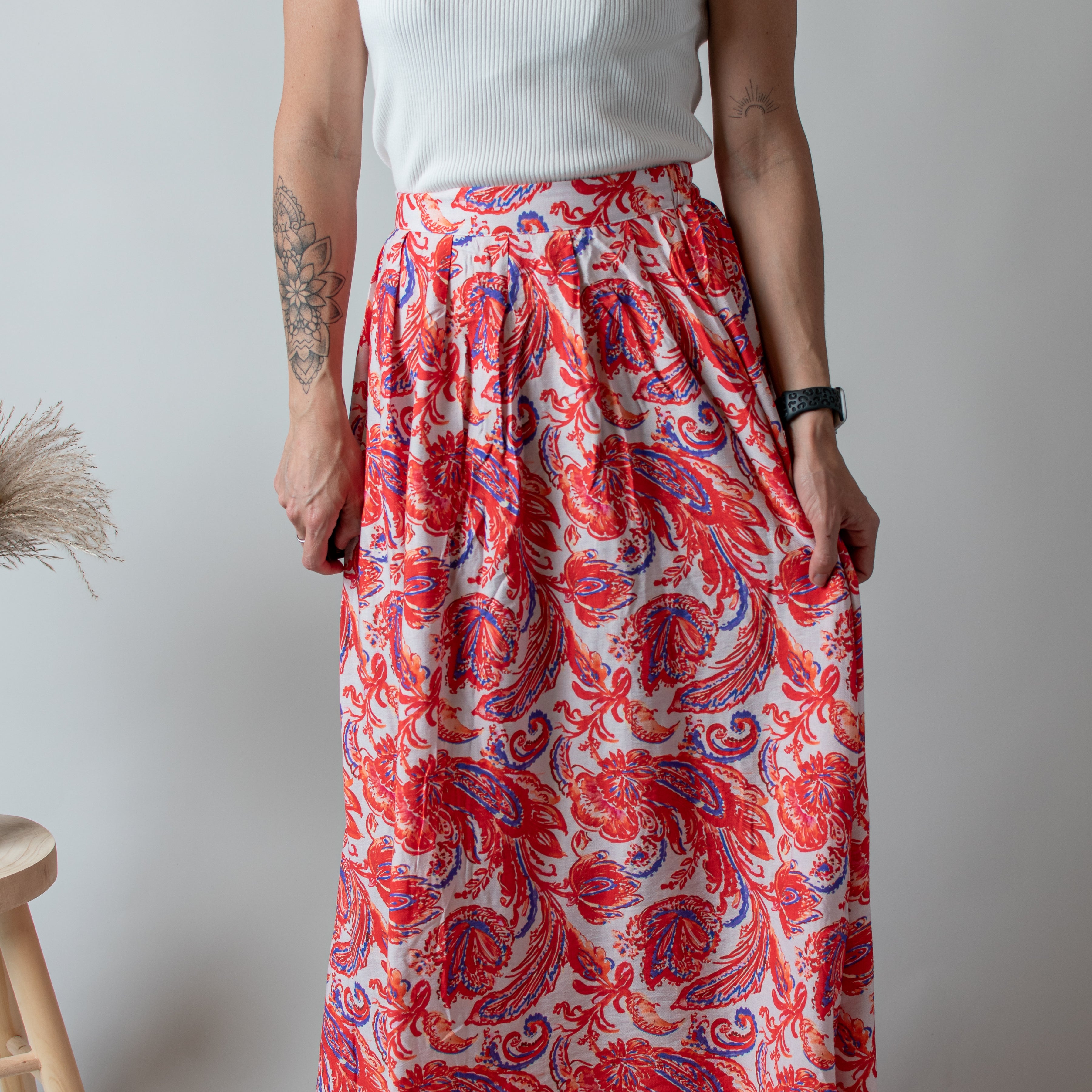 Jupe, longue fleurie orange