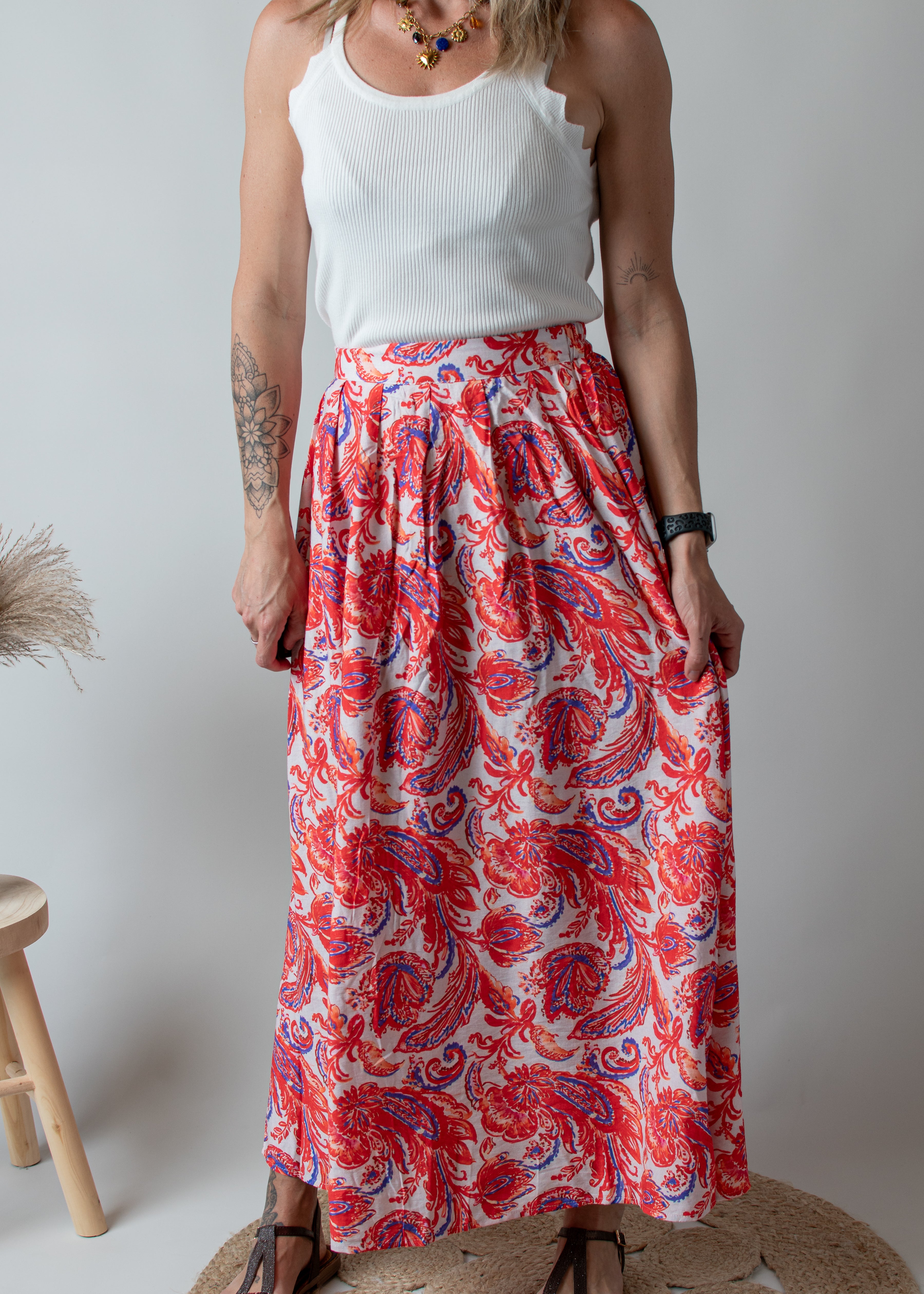 Jupe, longue fleurie orange