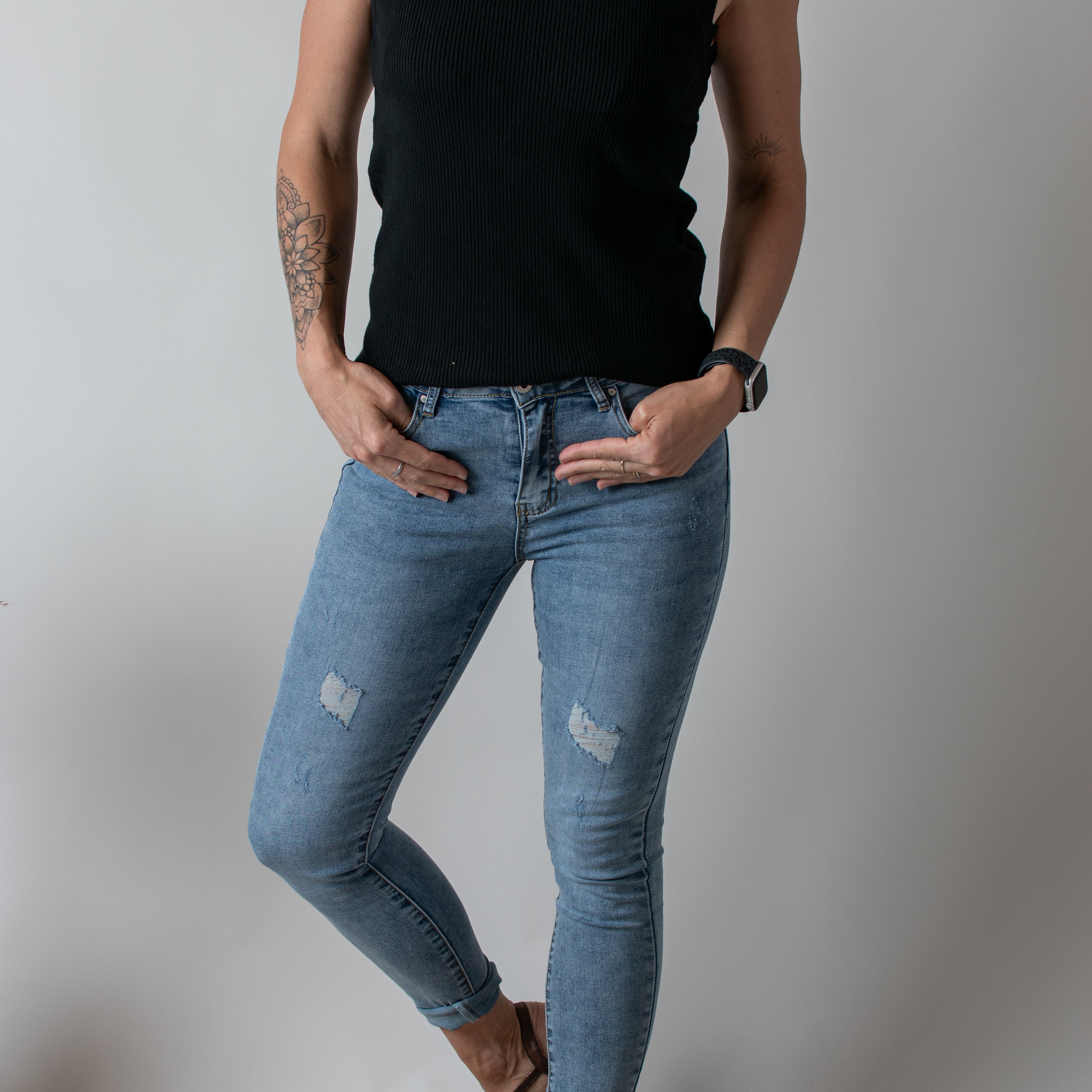 Débardeur côtelée noir coupe américaine