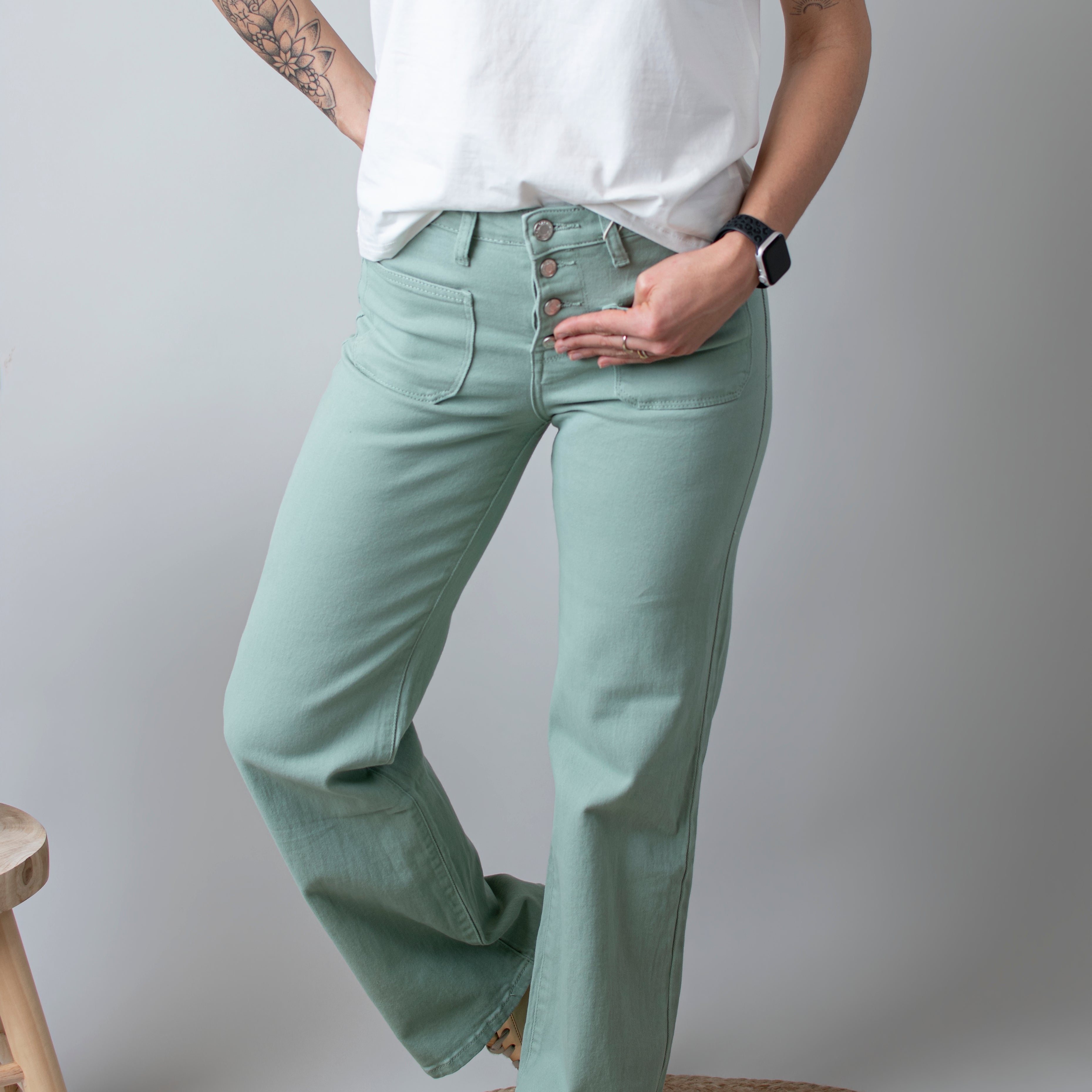Pantalon Flare Vert Sauge femme