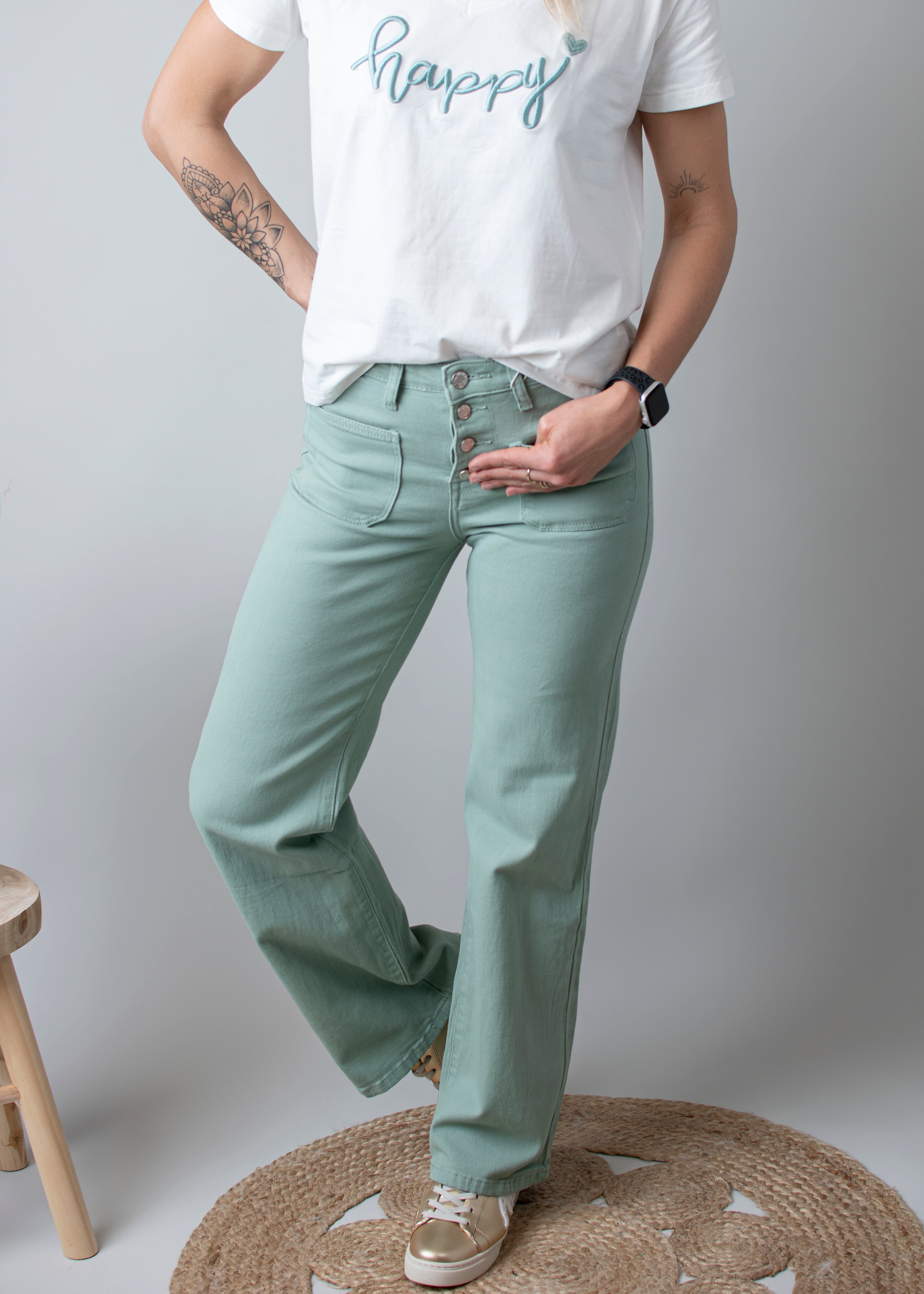 Pantalon Flare Vert Sauge femme