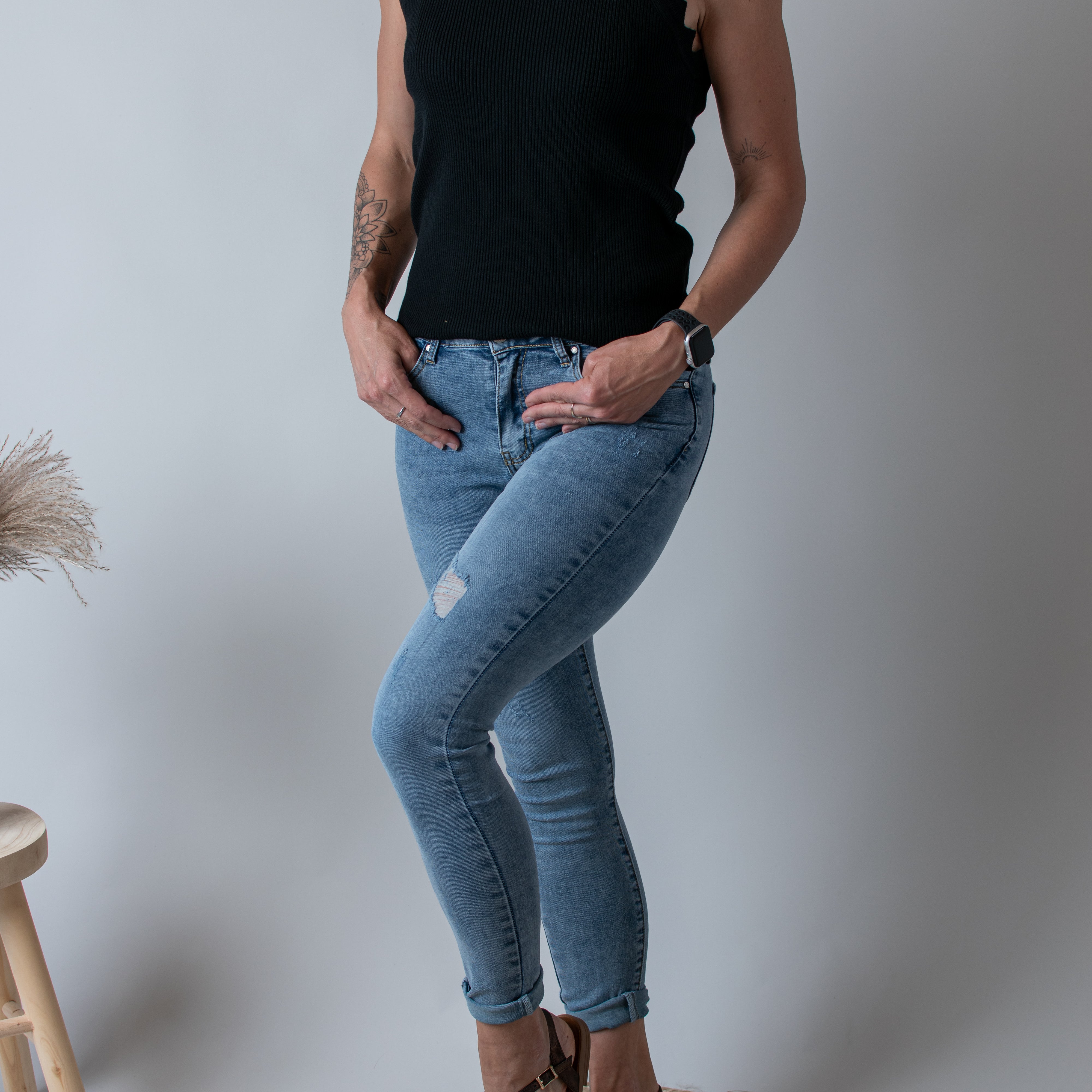 Débardeur côtelée noir coupe américaine