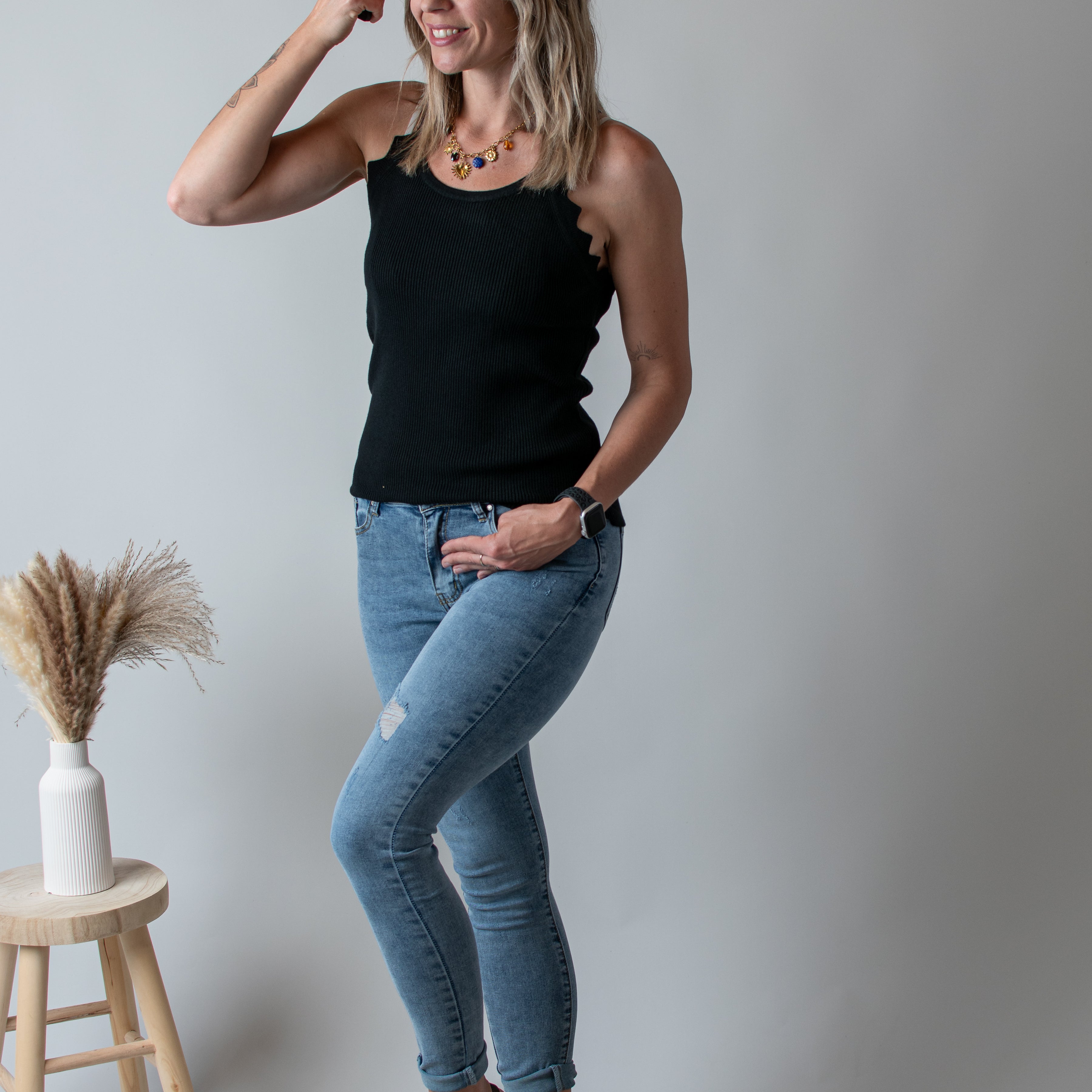 Débardeur côtelée noir coupe américaine