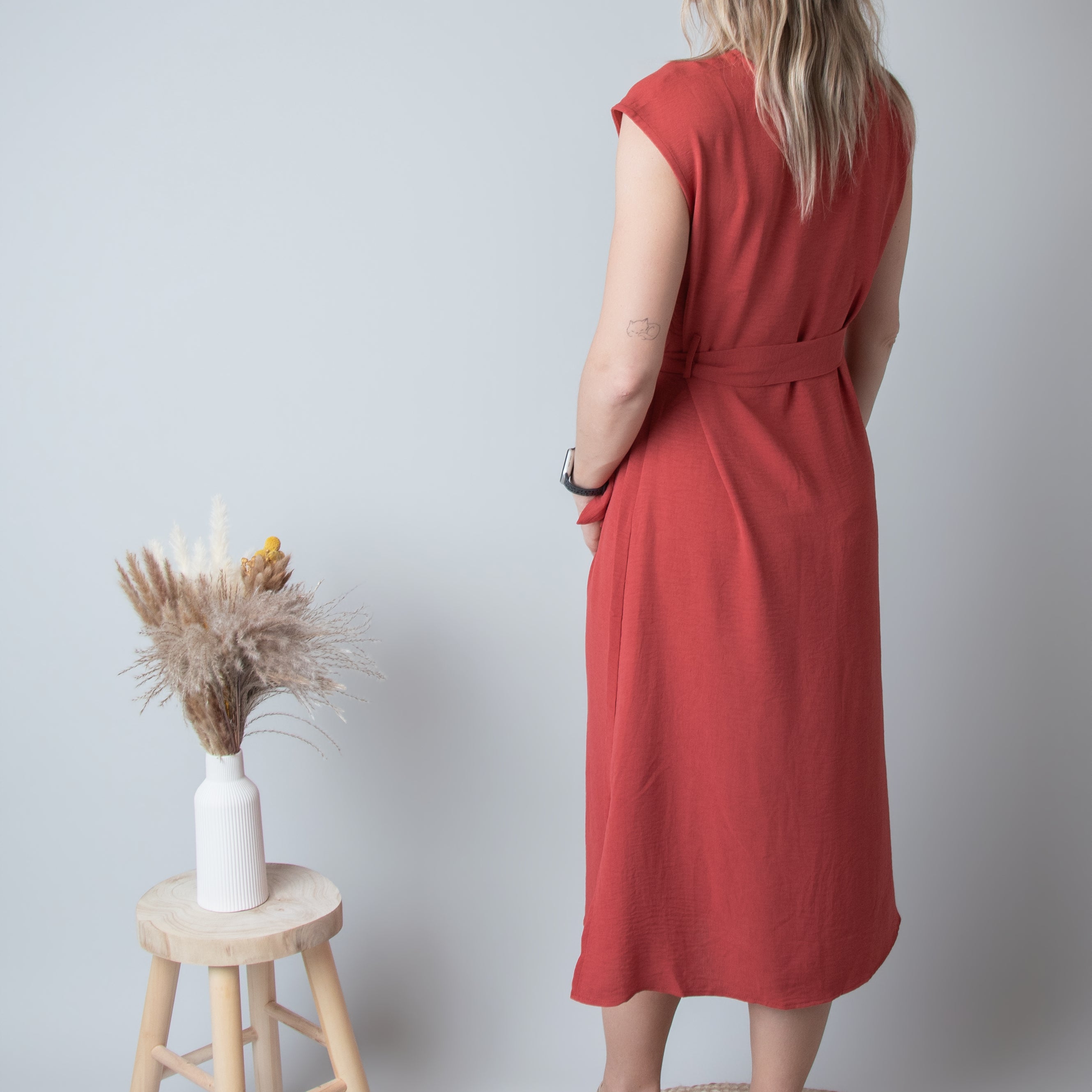 Robe Mi-Longue Terracotta Cintrée