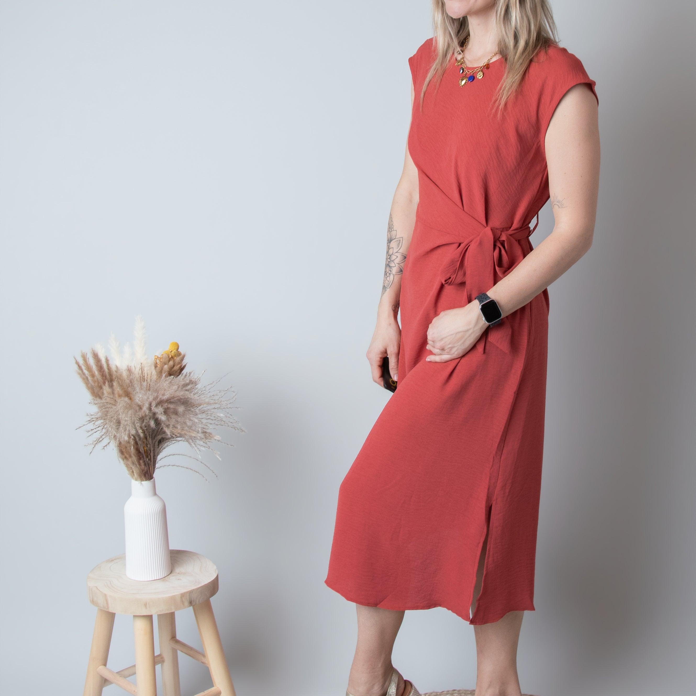 Robe Mi-Longue Terracotta Cintrée