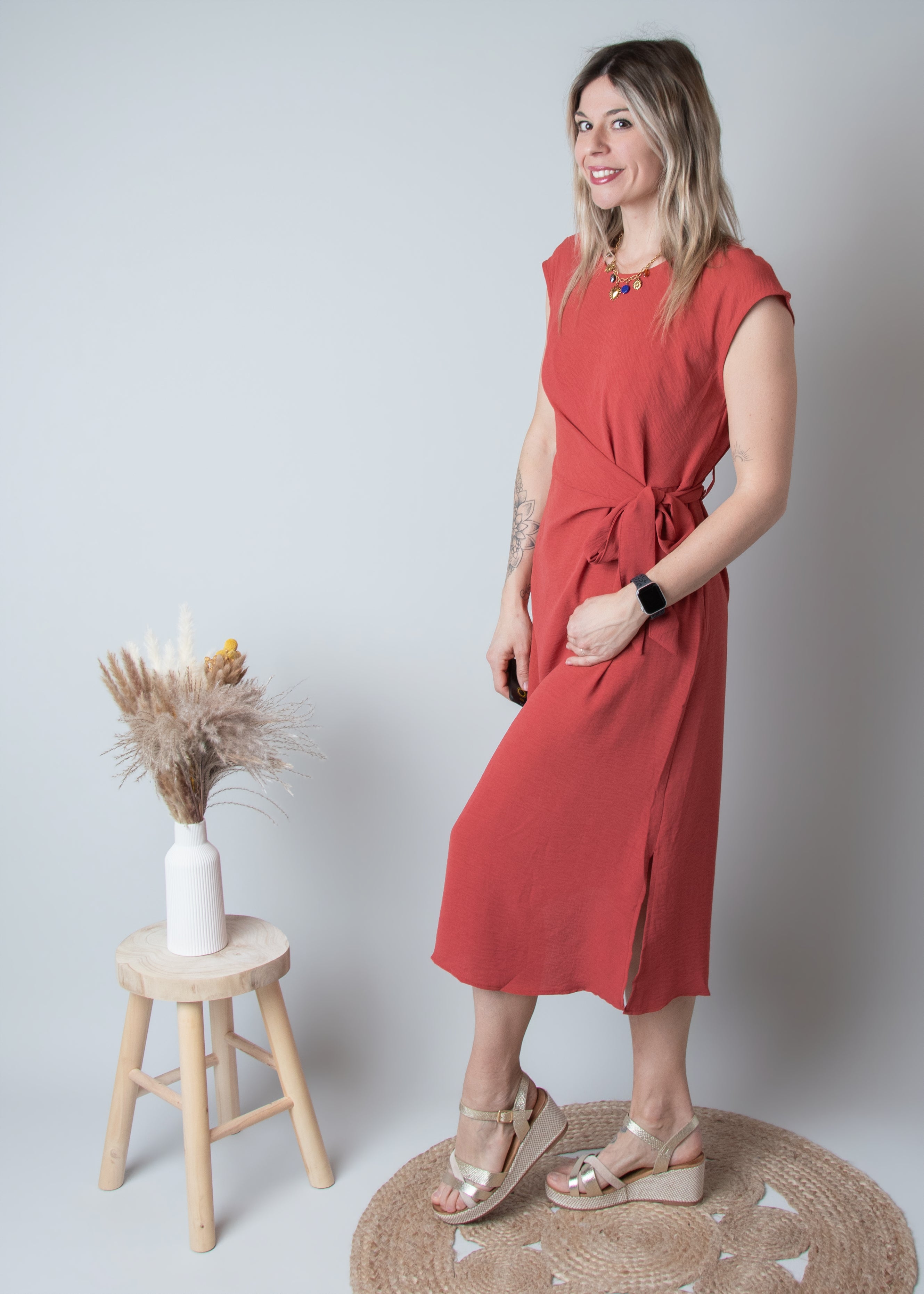 Robe Mi-Longue Terracotta Cintrée