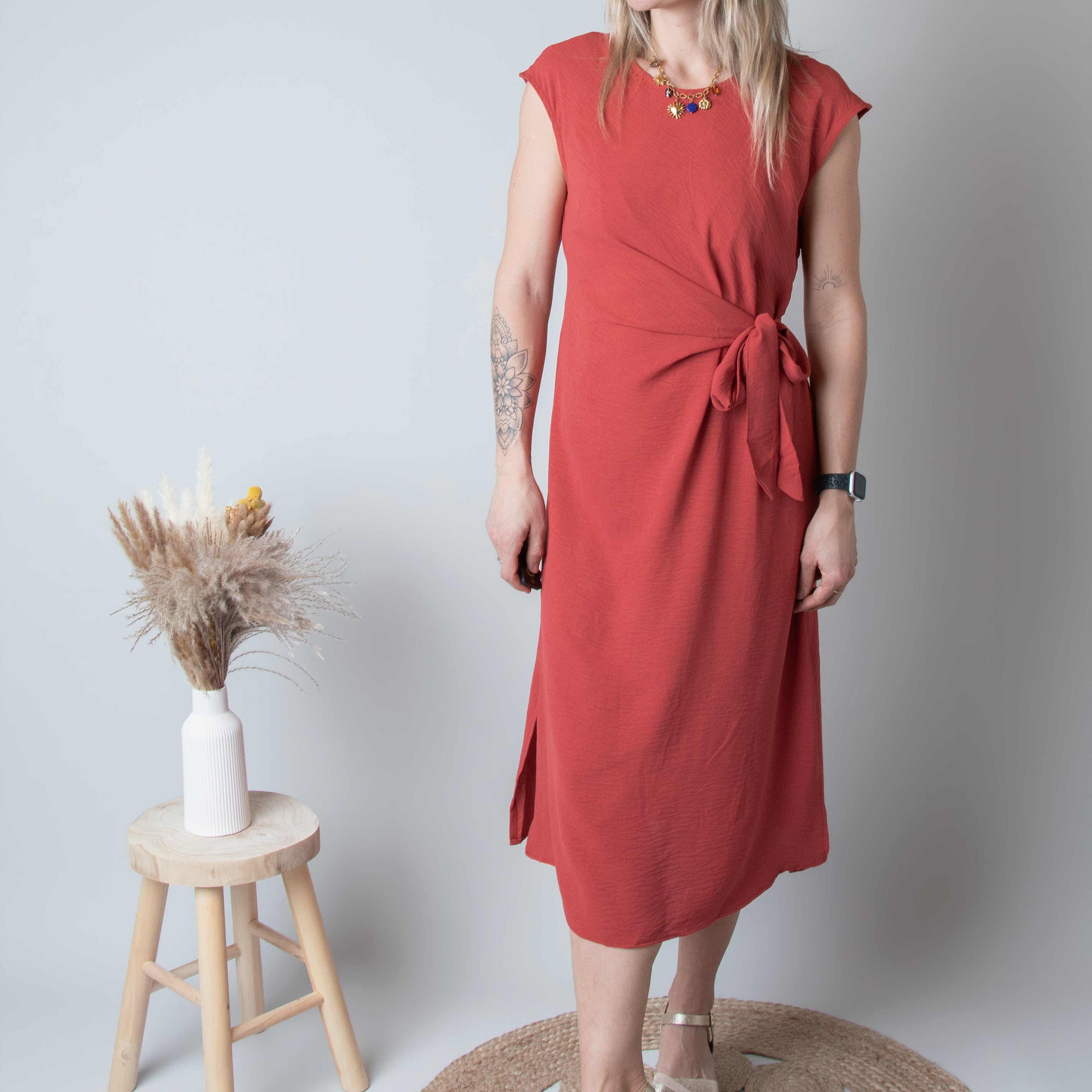 Robe Mi-Longue Terracotta Cintrée