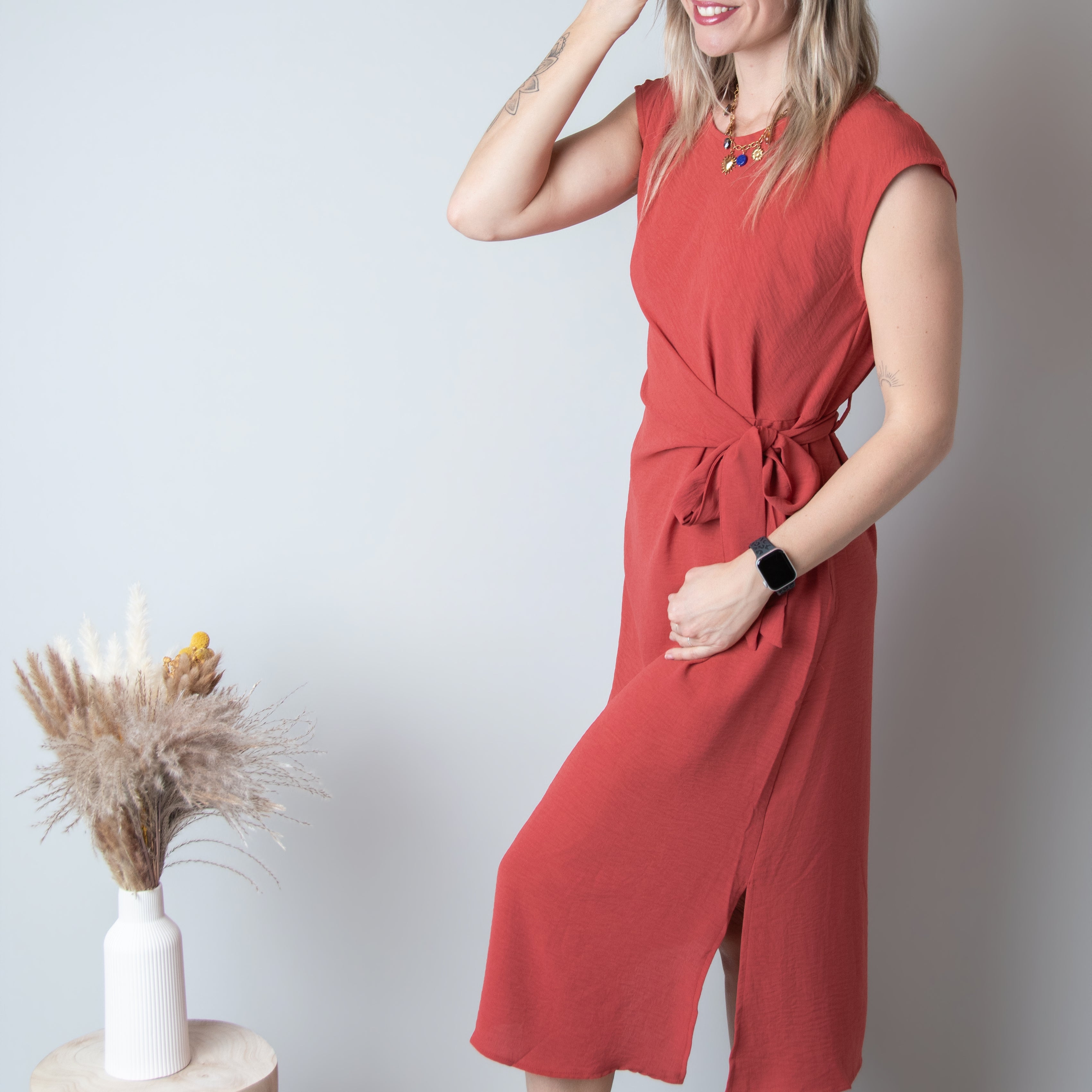 Robe Mi-Longue Terracotta Cintrée la boutique de lydie