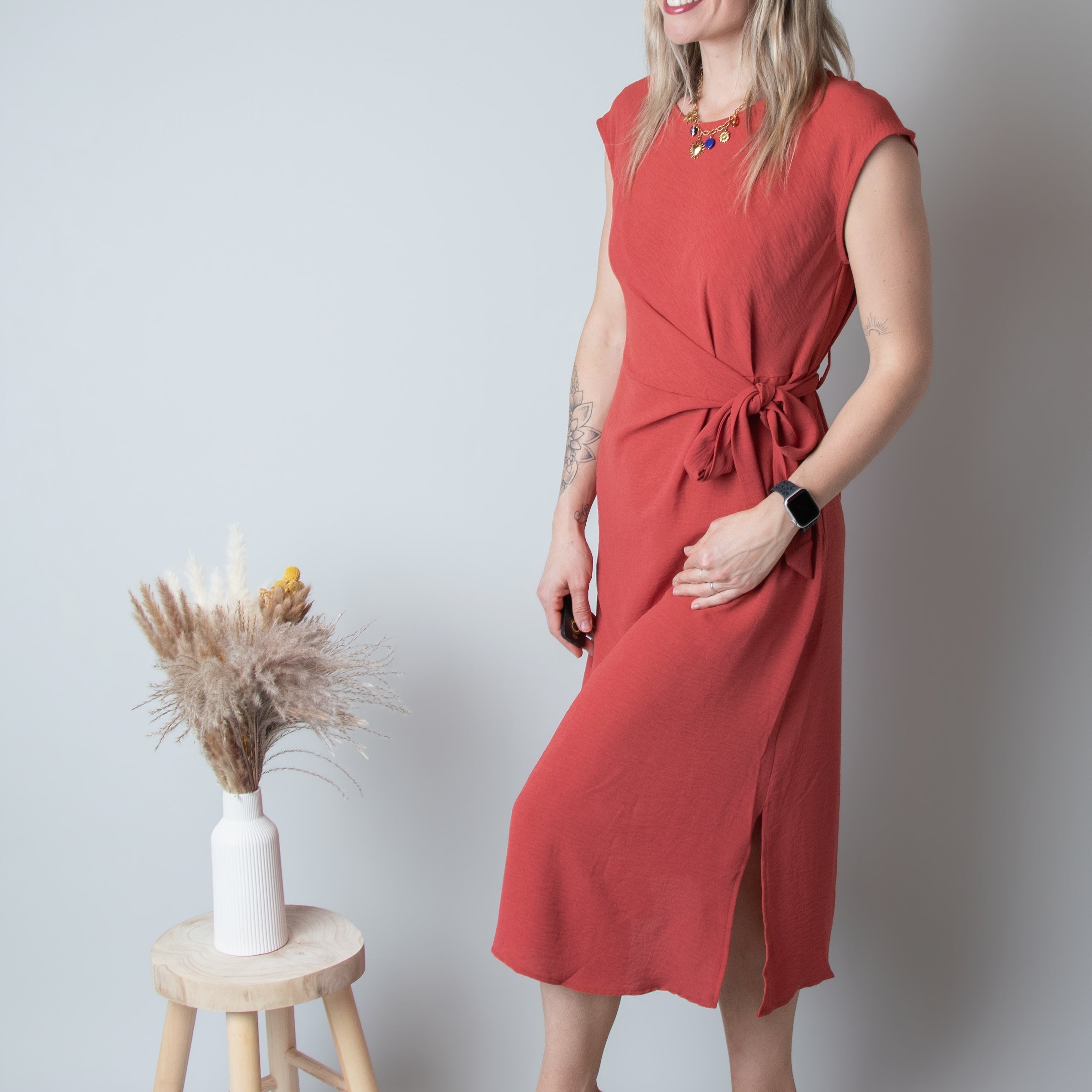 Robe Mi-Longue Terracotta Cintrée