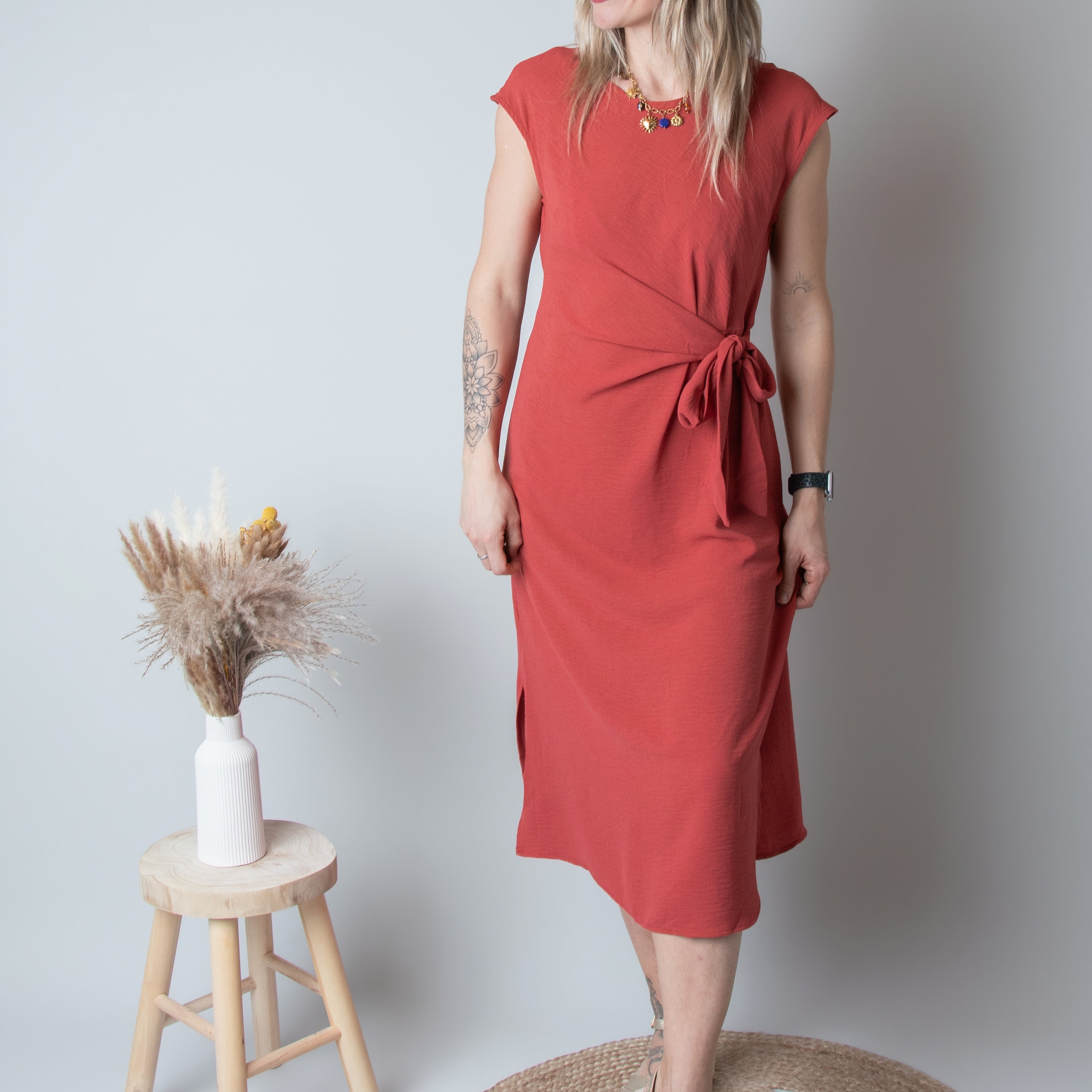 Robe Mi-Longue Terracotta Cintrée