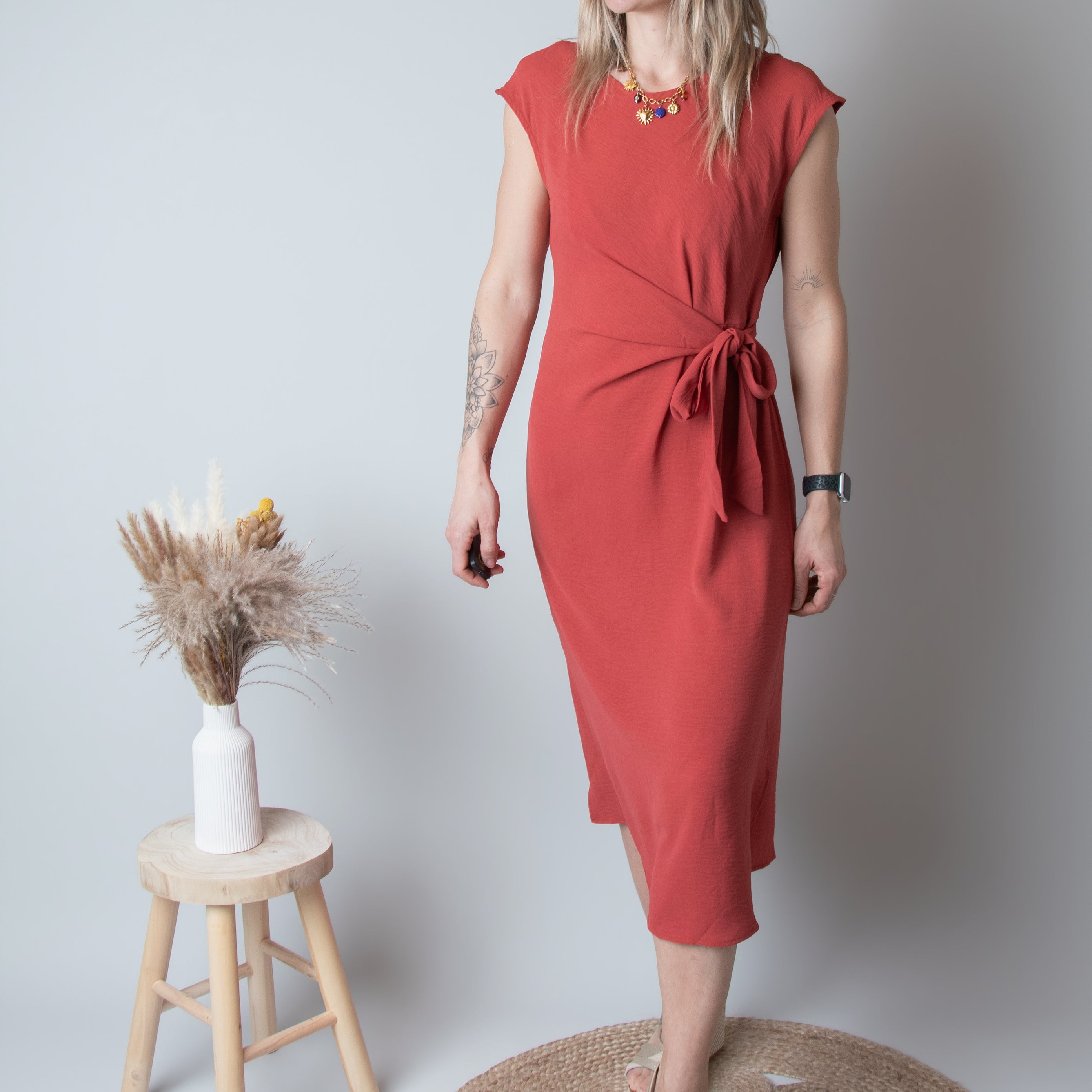 Robe Mi-Longue Terracotta Cintrée