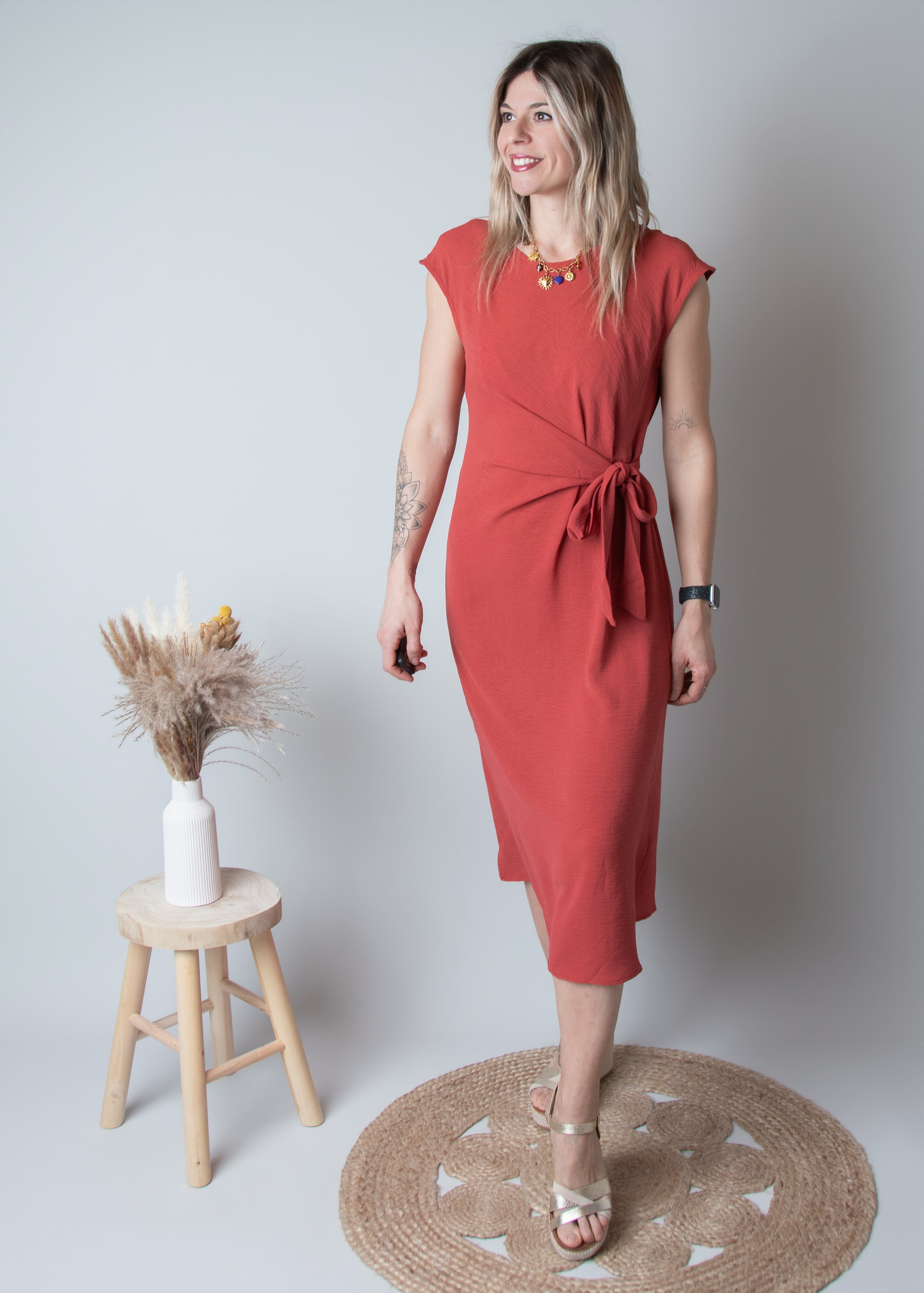 Robe Mi-Longue Terracotta Cintrée