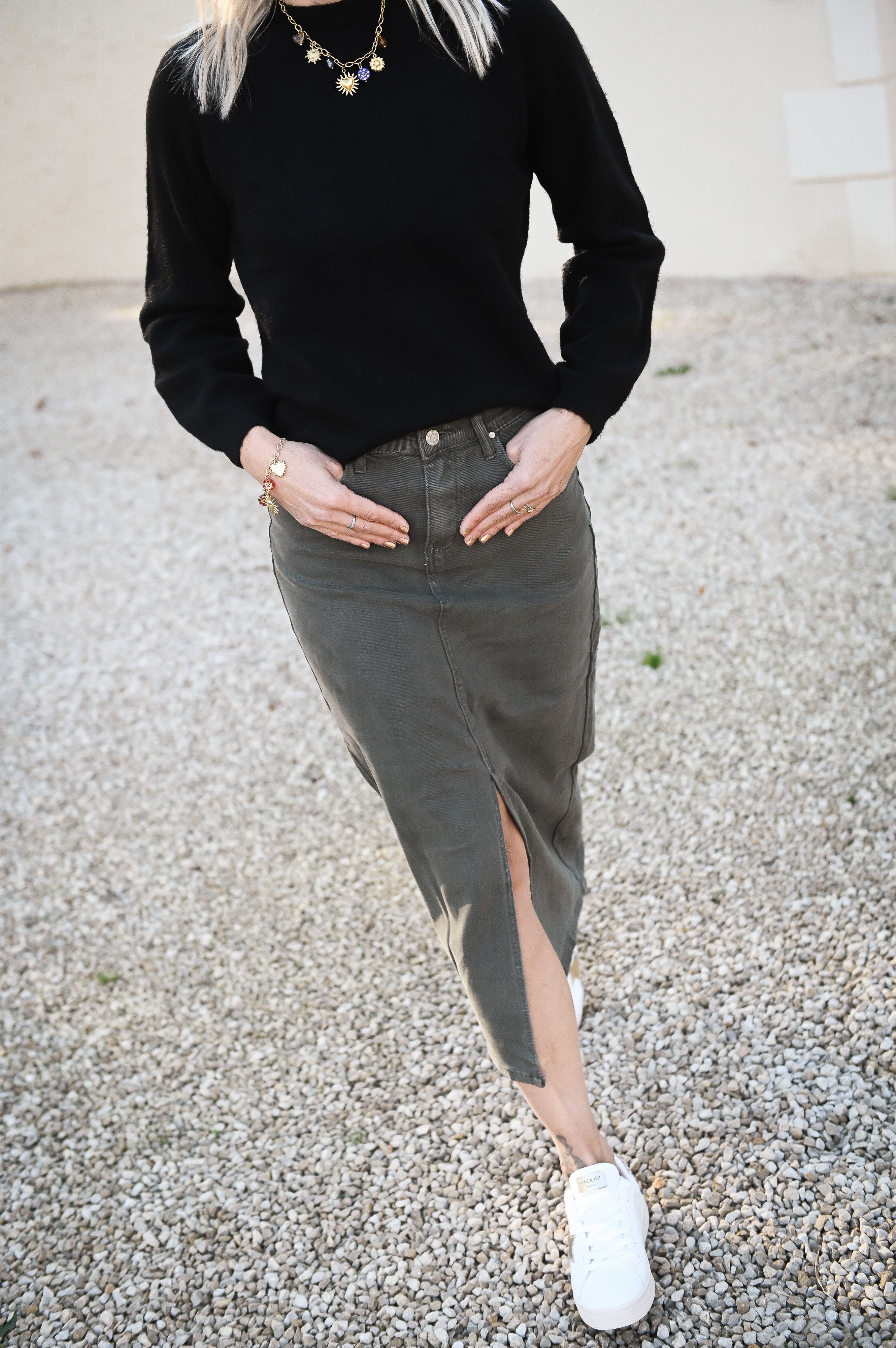 Jupe longue fendu kaki la boutique de lydie