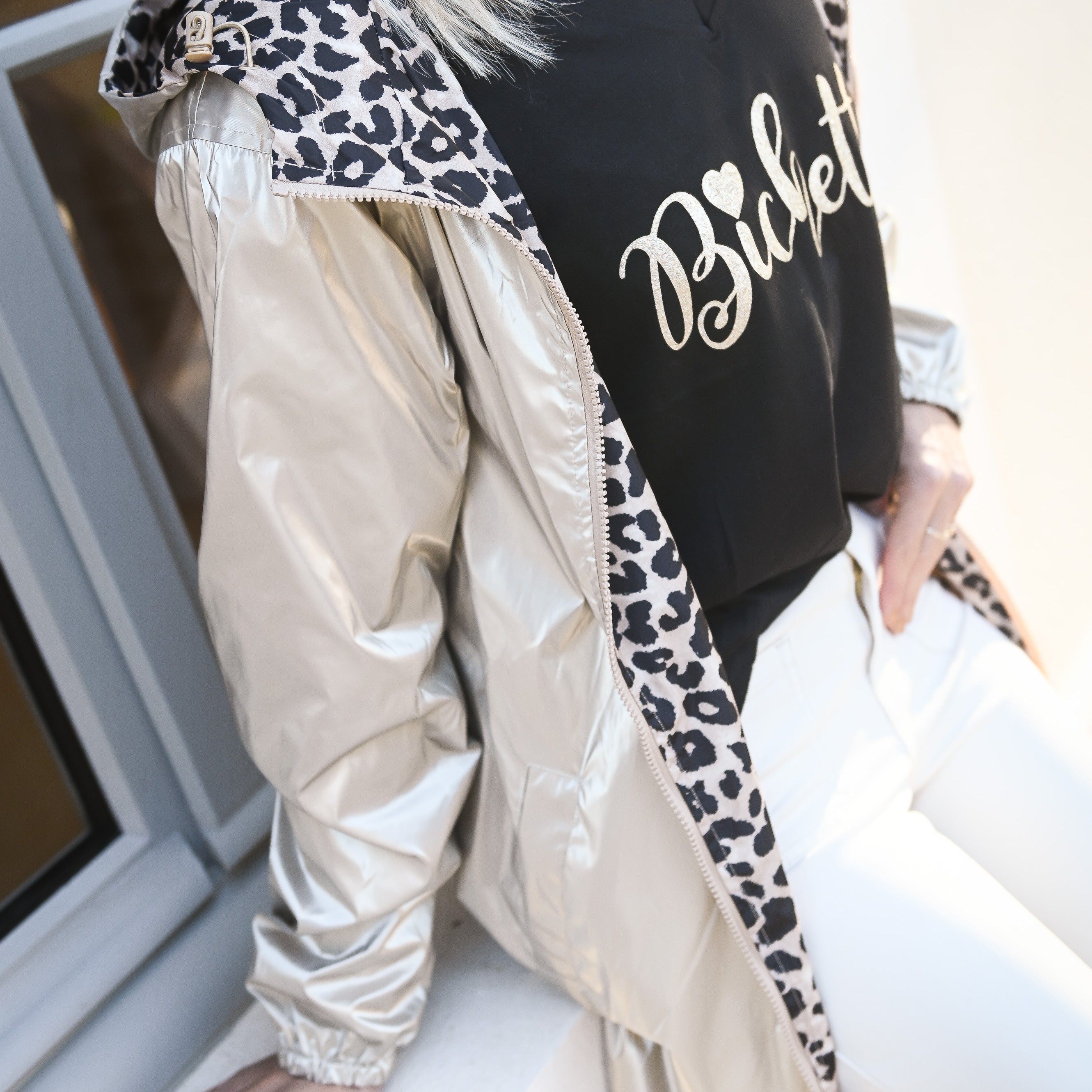 Parka léopard imperméable mi longue réversible or la boutique de lydie