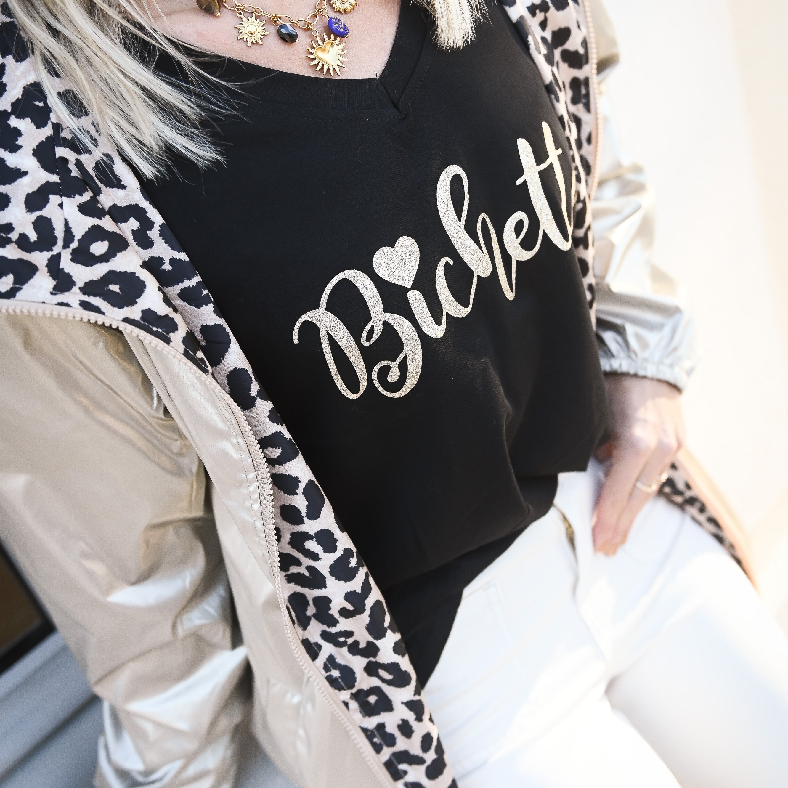 T-shirt noir, floqué "Bichette" la boutique de lydie