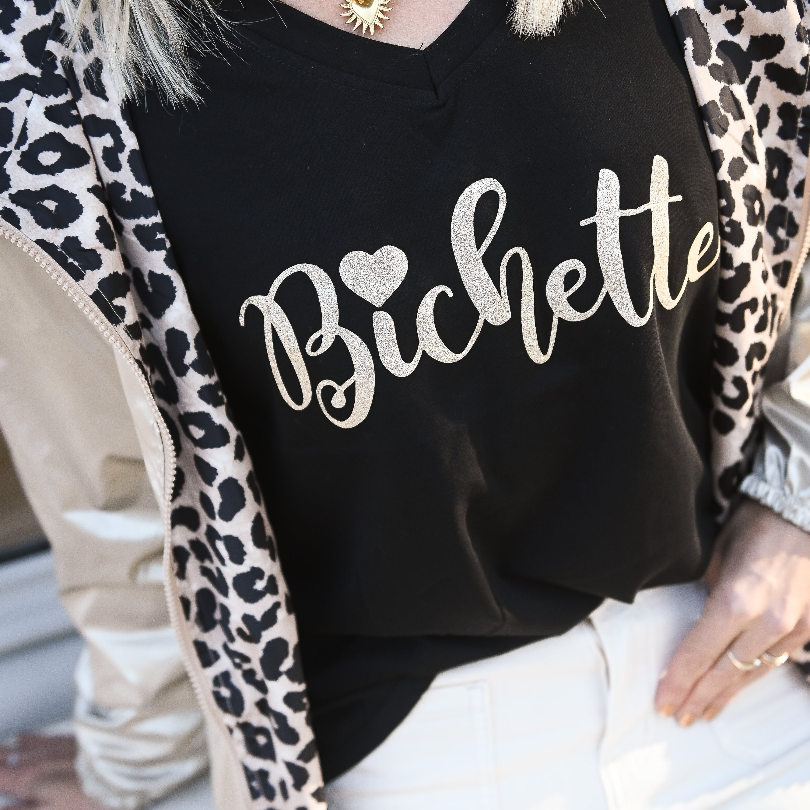 T-shirt noir, floqué "Bichette" la boutique de lydie