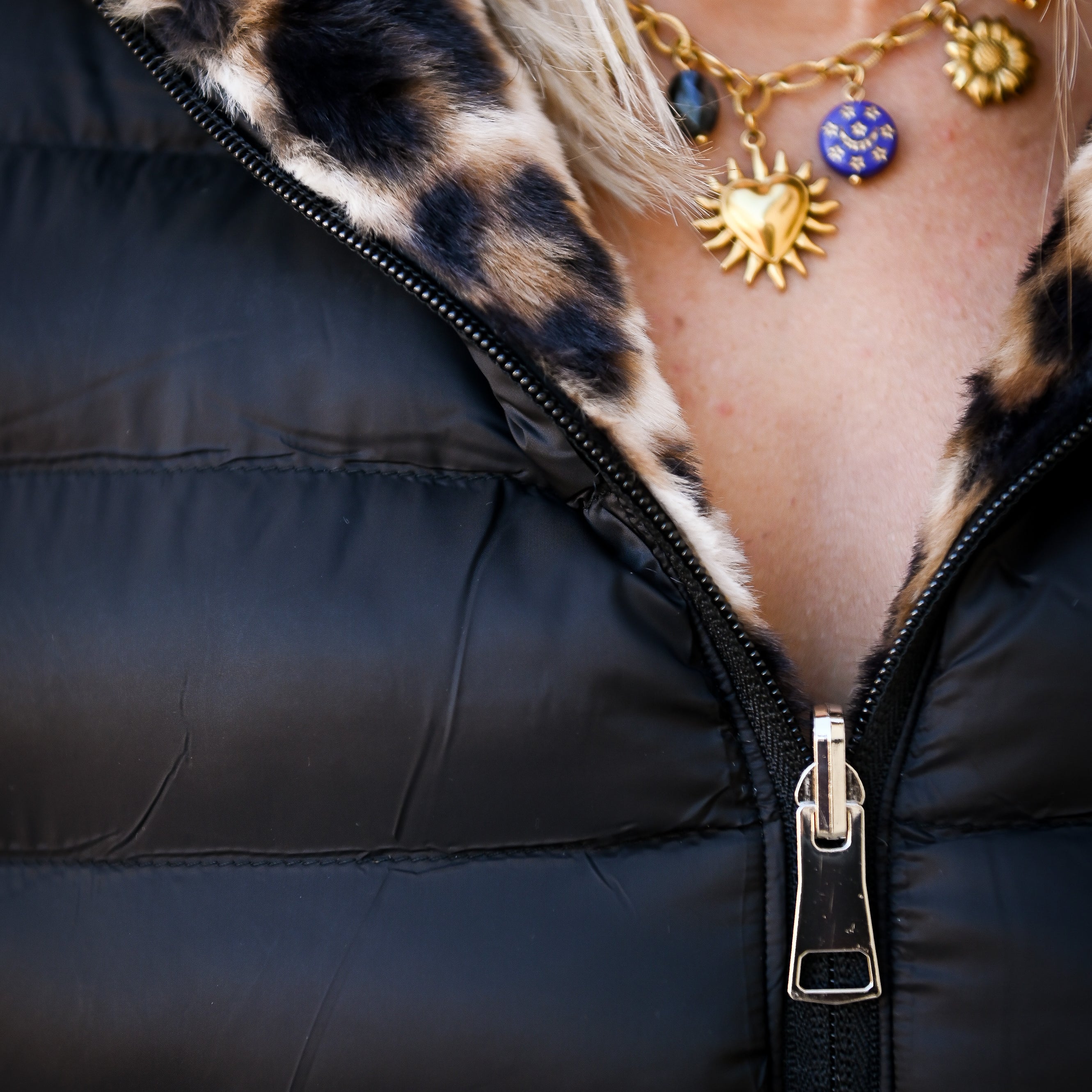 Doudoune réversible noir intérieur fourrure léopard la boutique de lydie