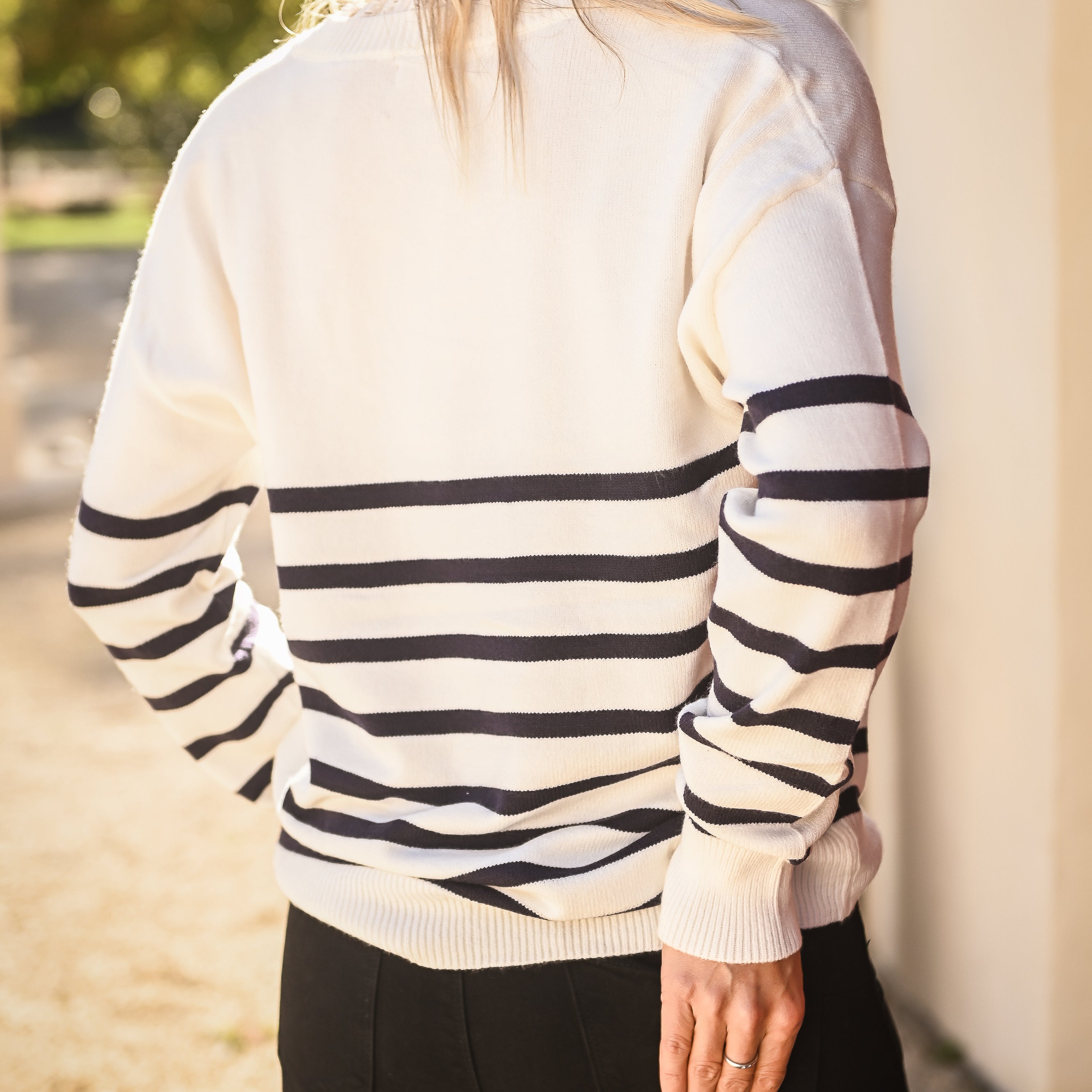 Pull Marinière Ecru rayé marine dentelle