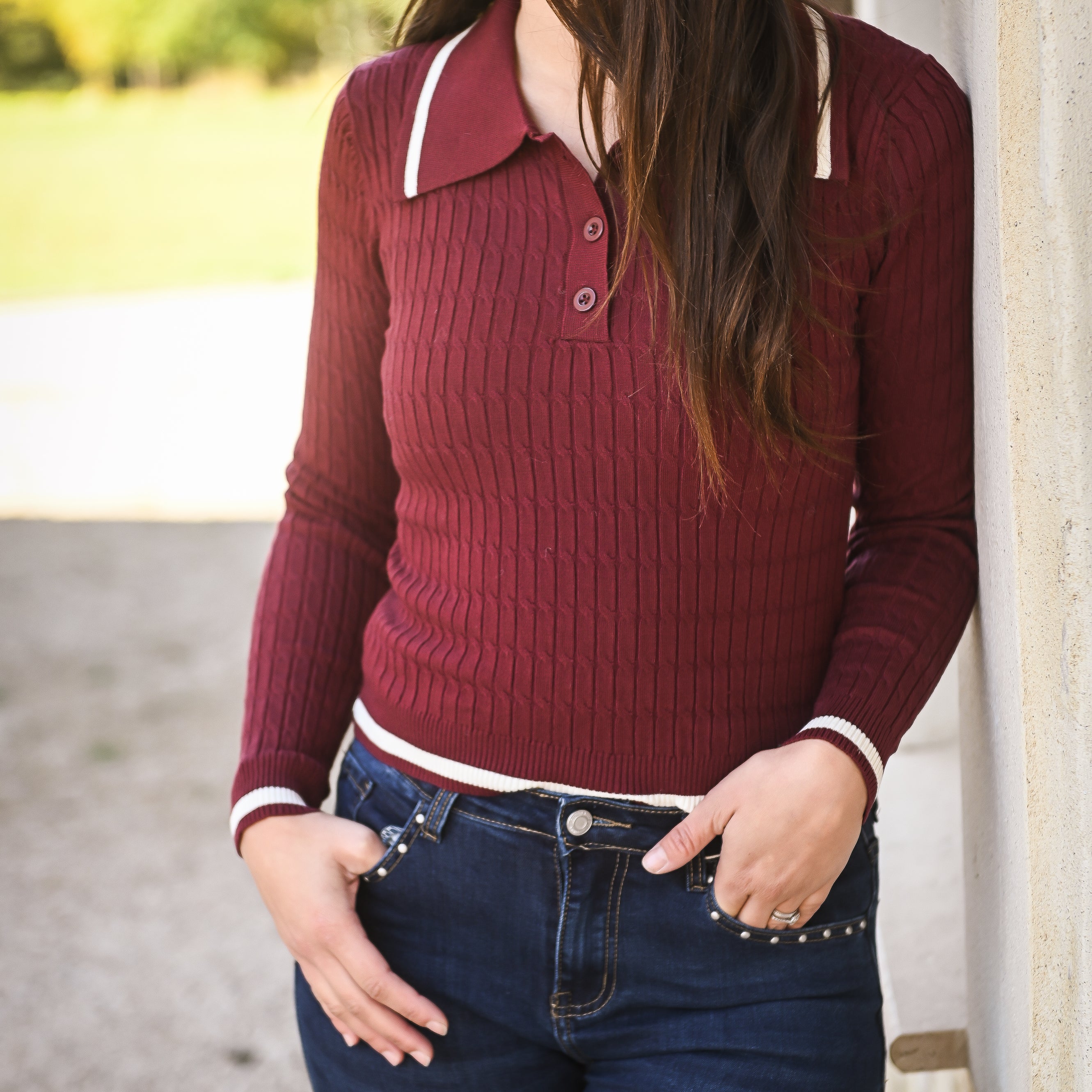 Pull fin bordeaux avec col à revers la boutique de lydie