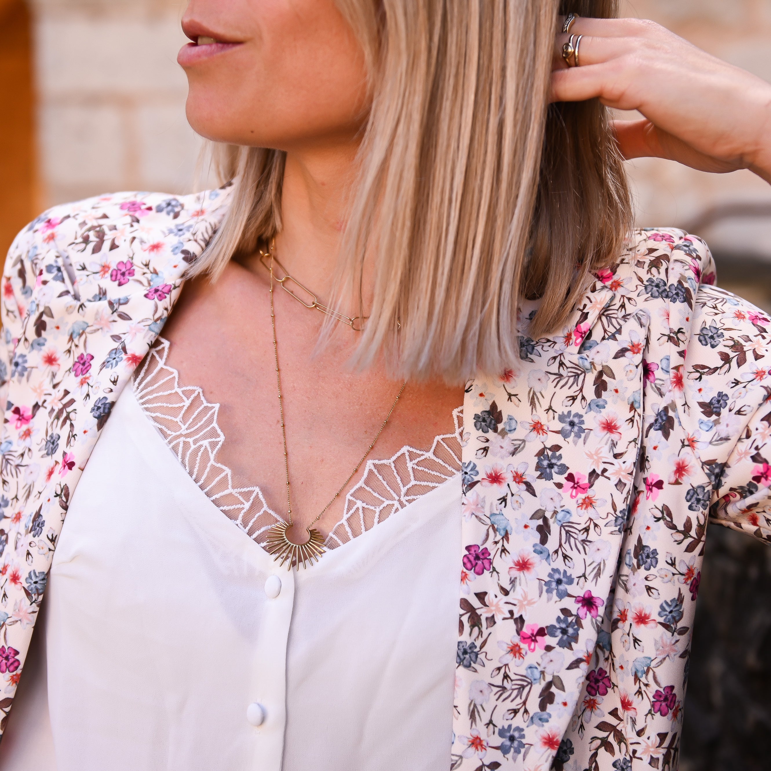Blazer écru motif fleuri