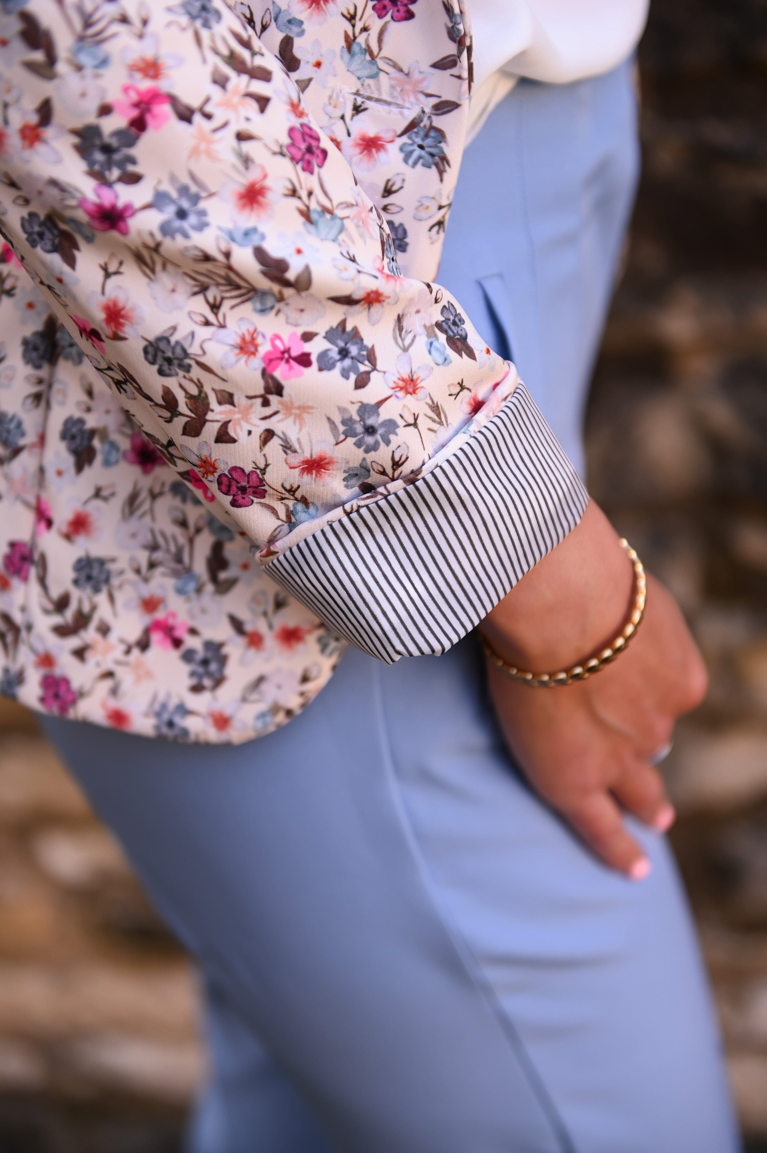 Blazer écru motif fleuri