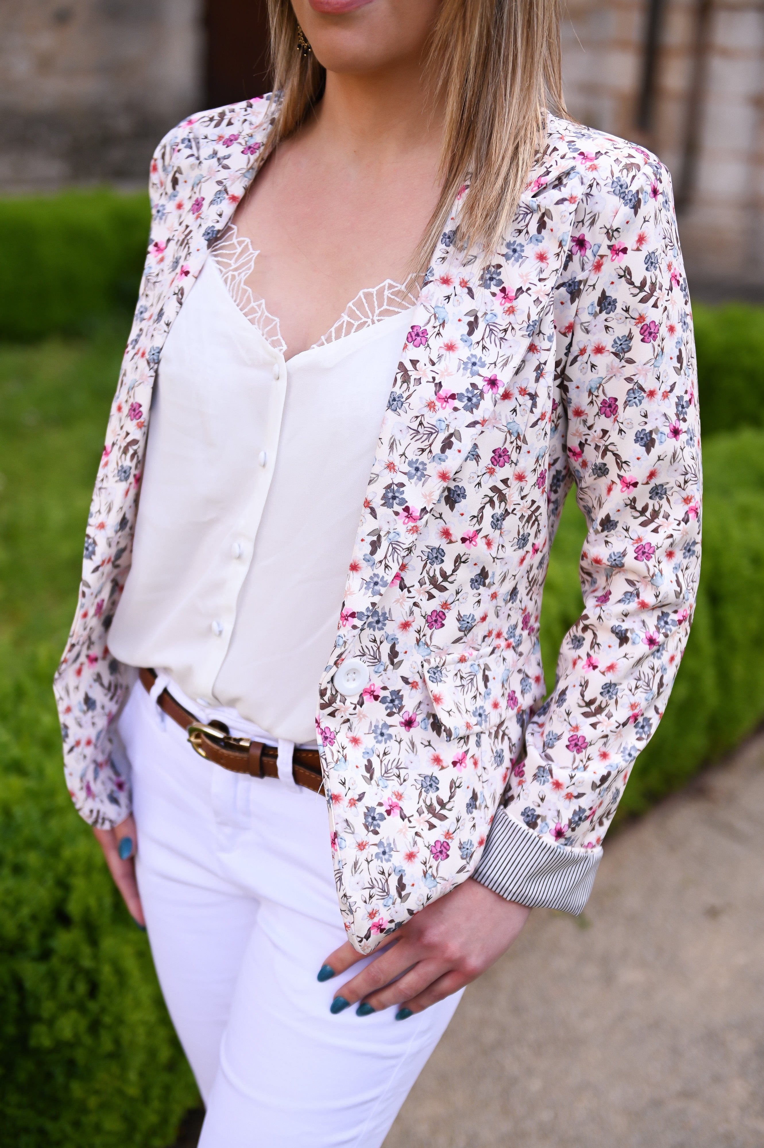 Blazer écru motif fleuri