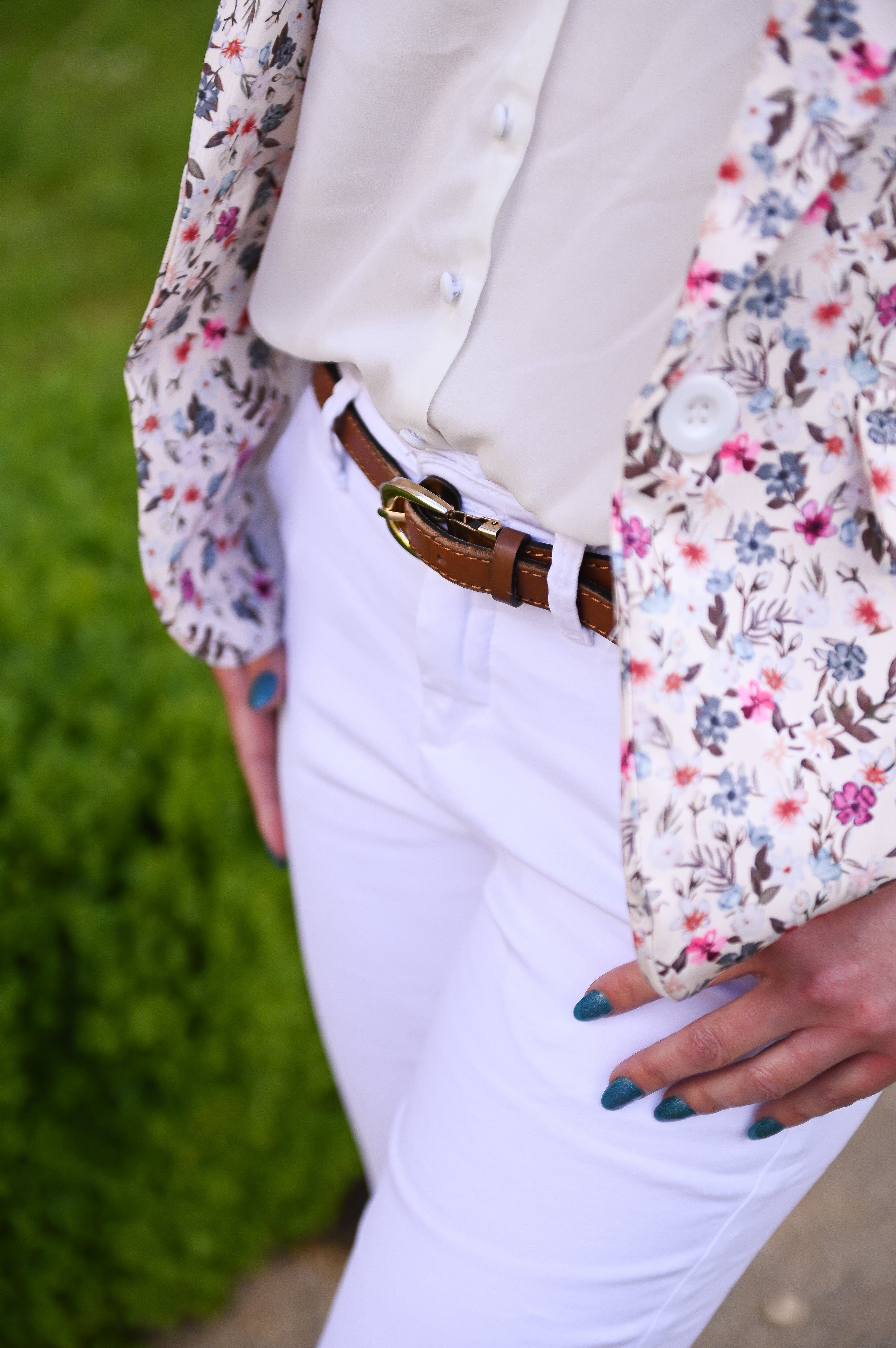 Blazer écru motif fleuri