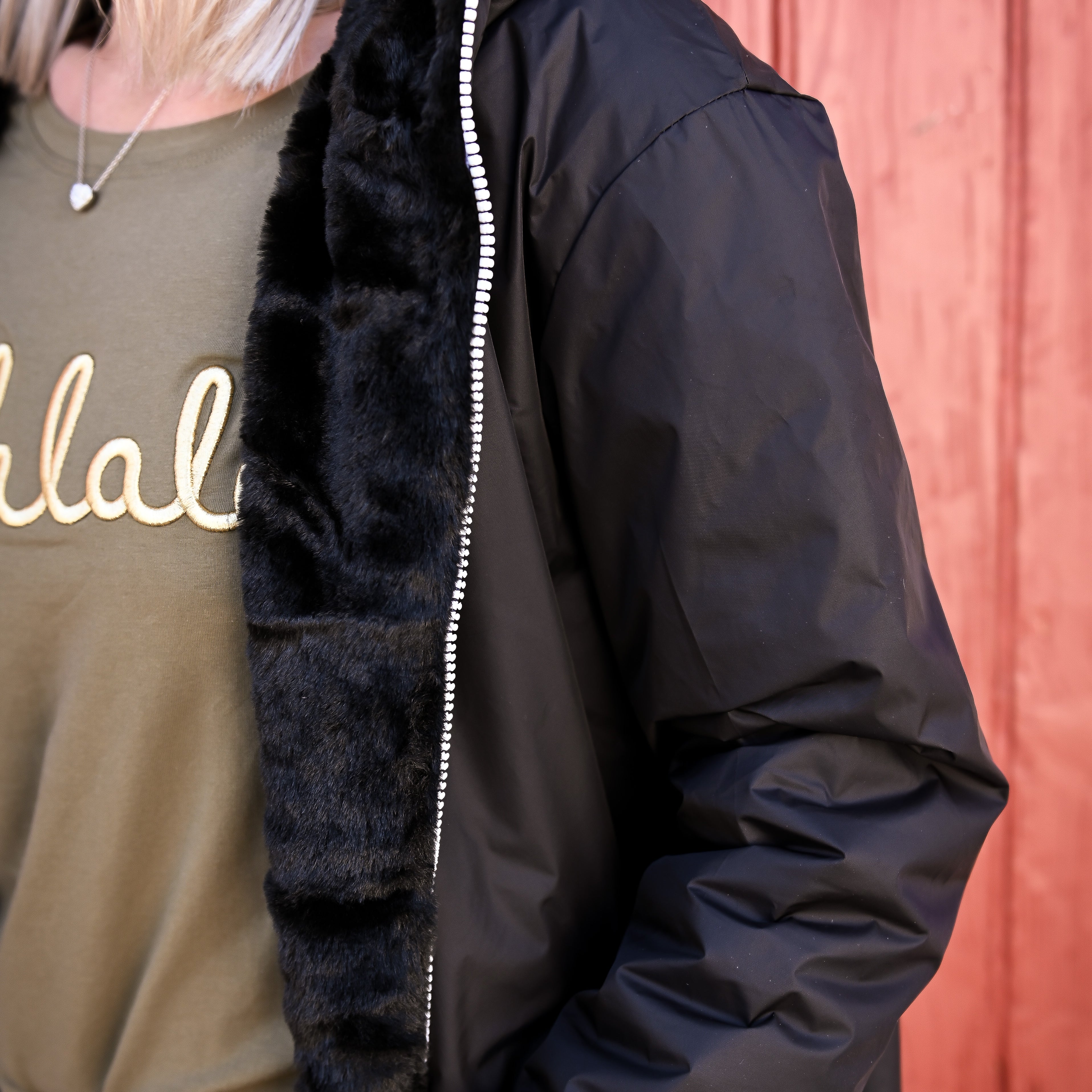 Parka noir imperméable mi longue réversible la boutique de lydie