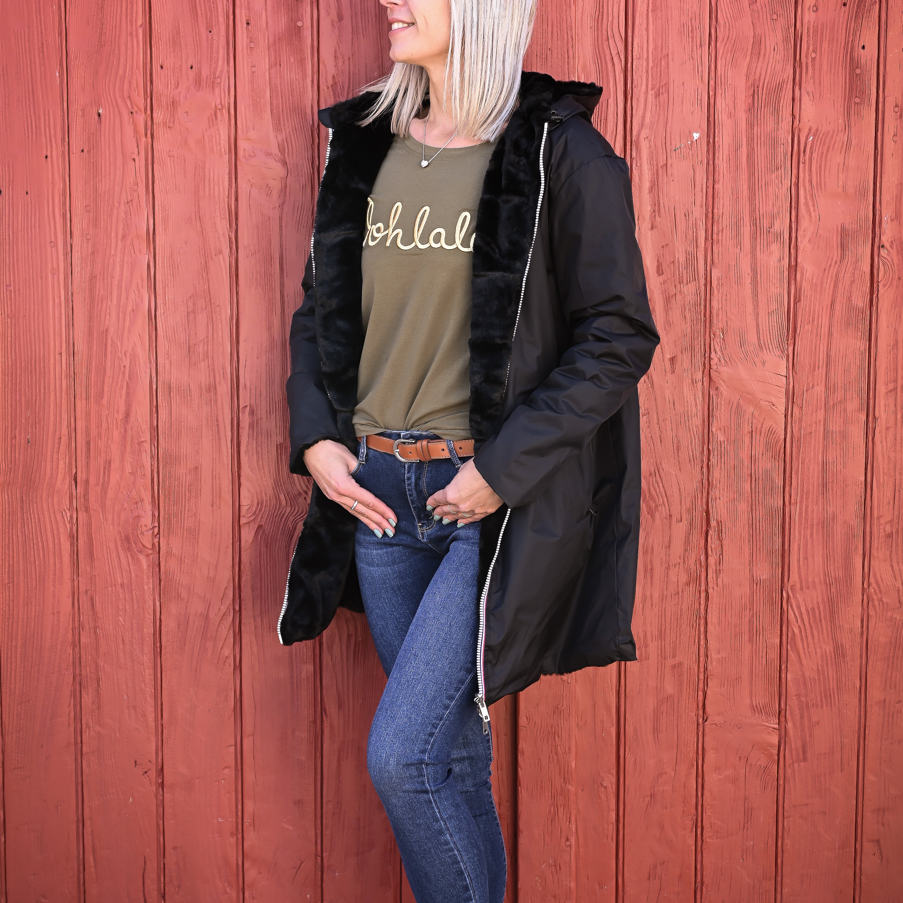 Parka noir imperméable mi longue réversible la boutique de lydie