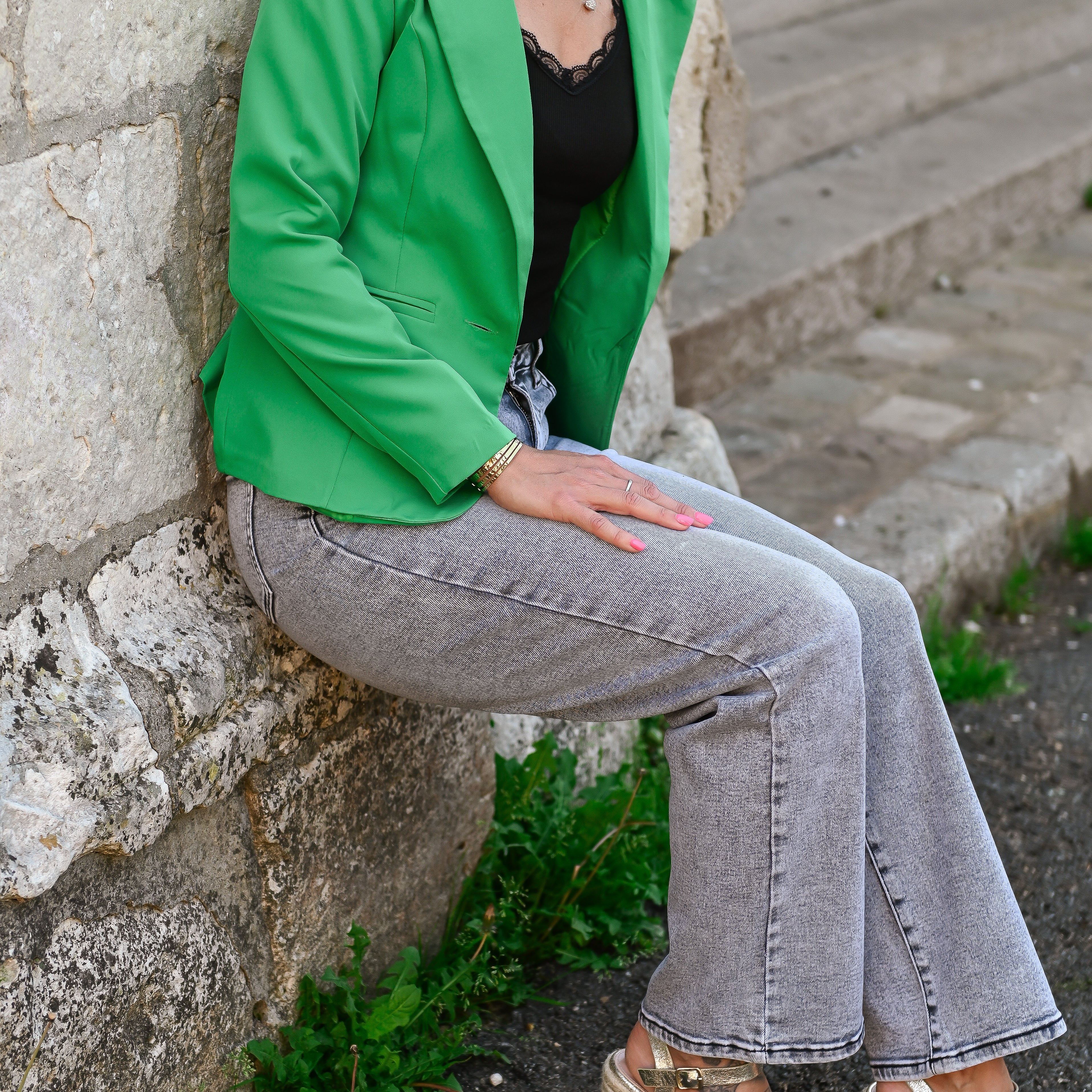 Blazer unis vert avec coeur doré