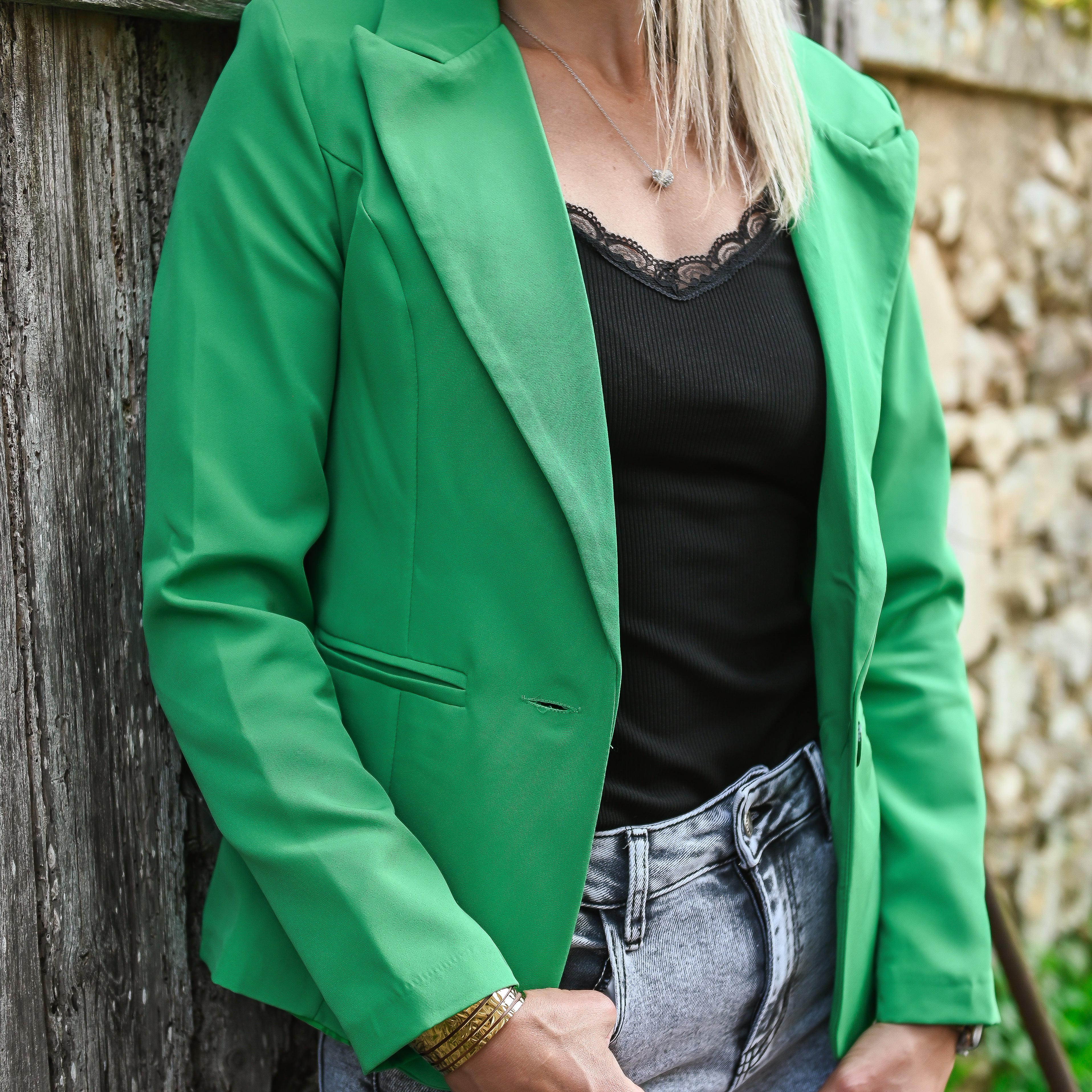 Blazer unis vert avec coeur doré