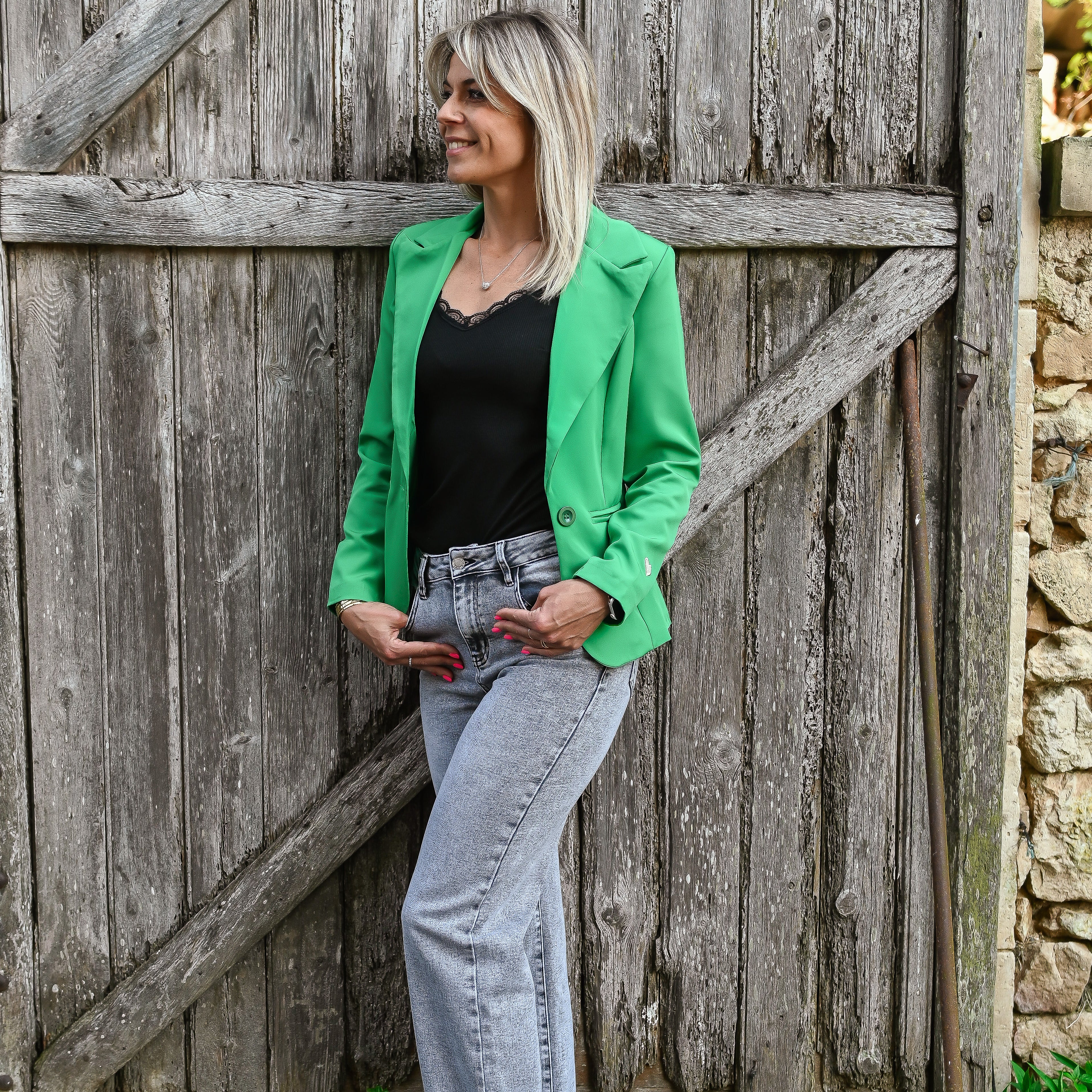 Blazer unis vert avec coeur doré