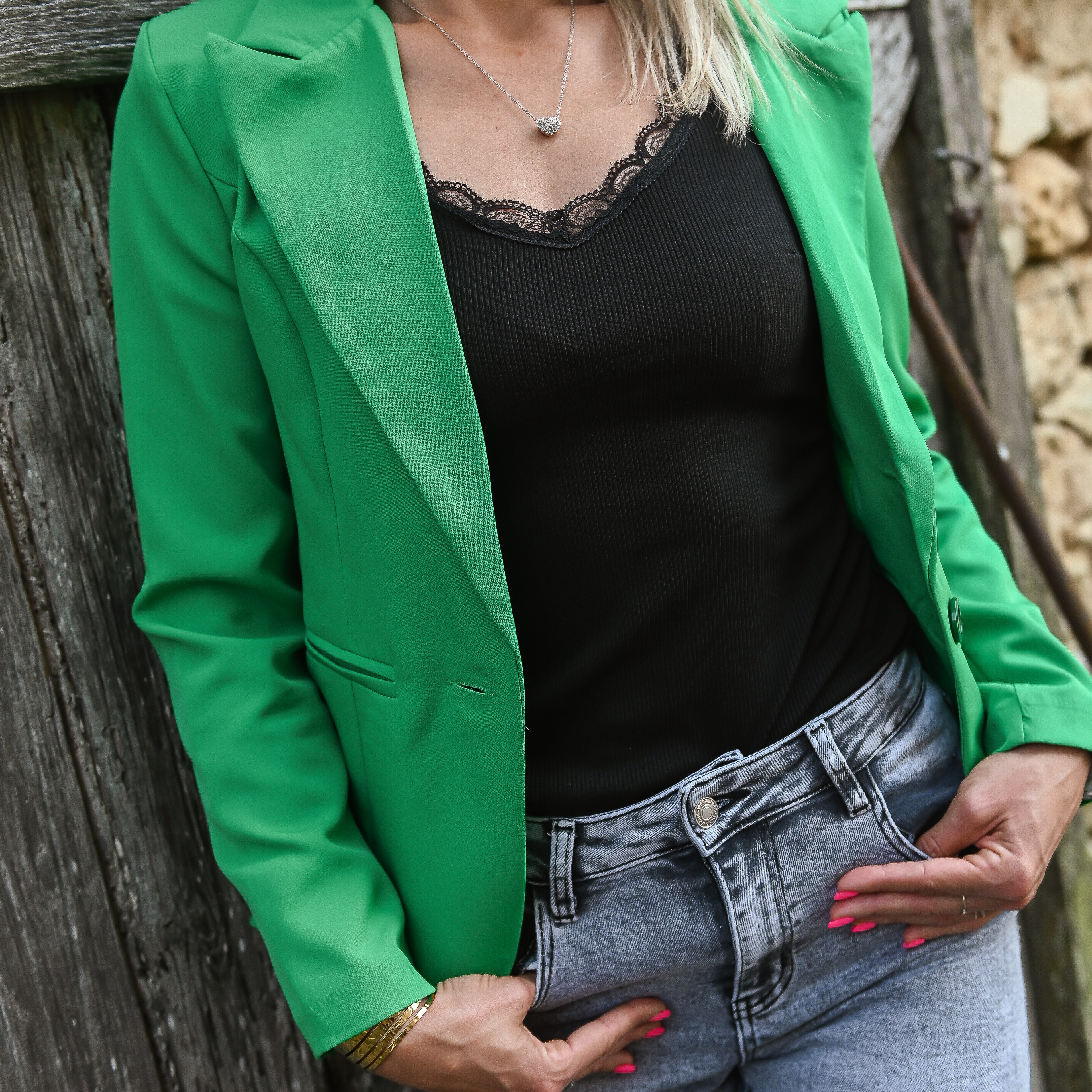 Blazer unis vert avec coeur doré