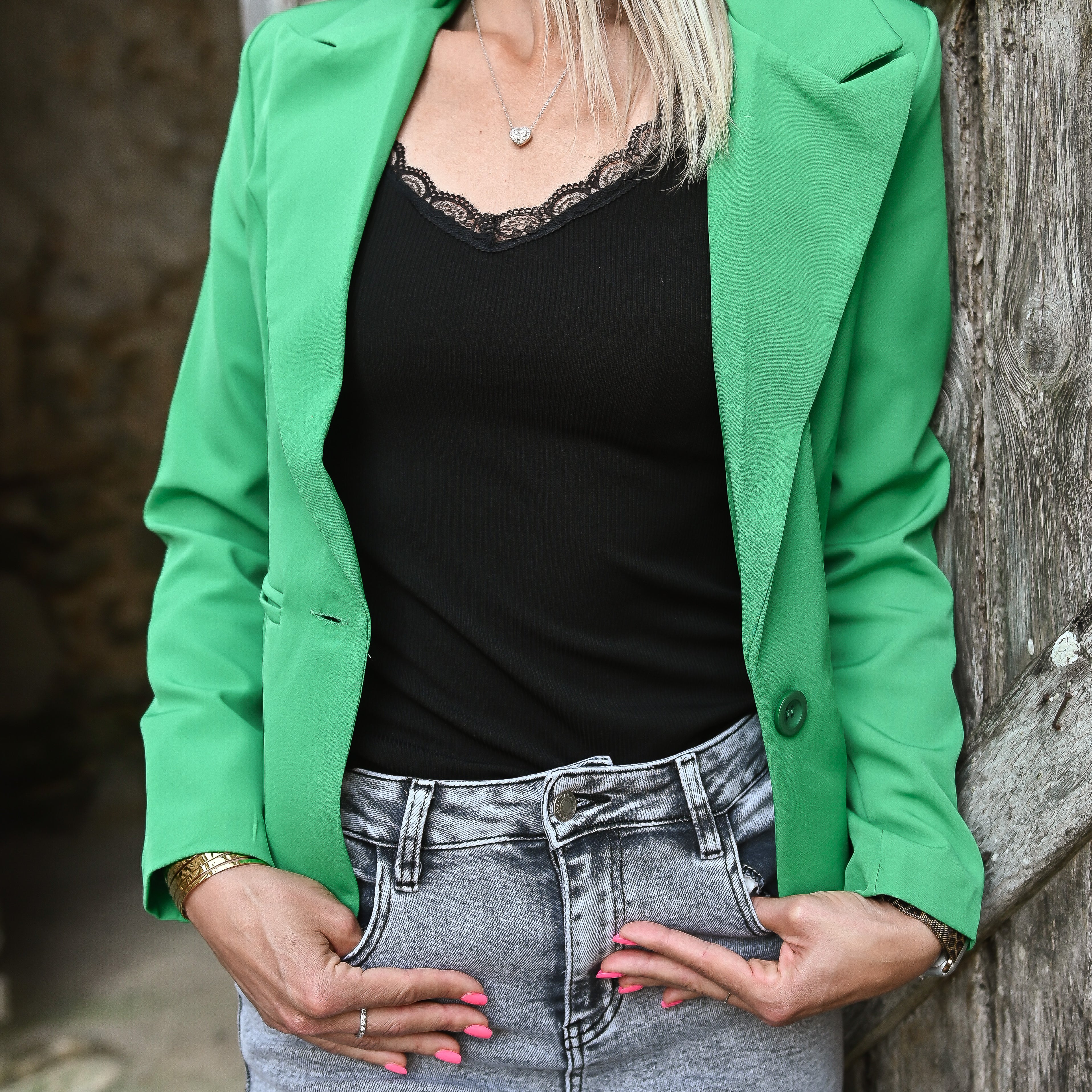 Blazer unis vert avec coeur doré