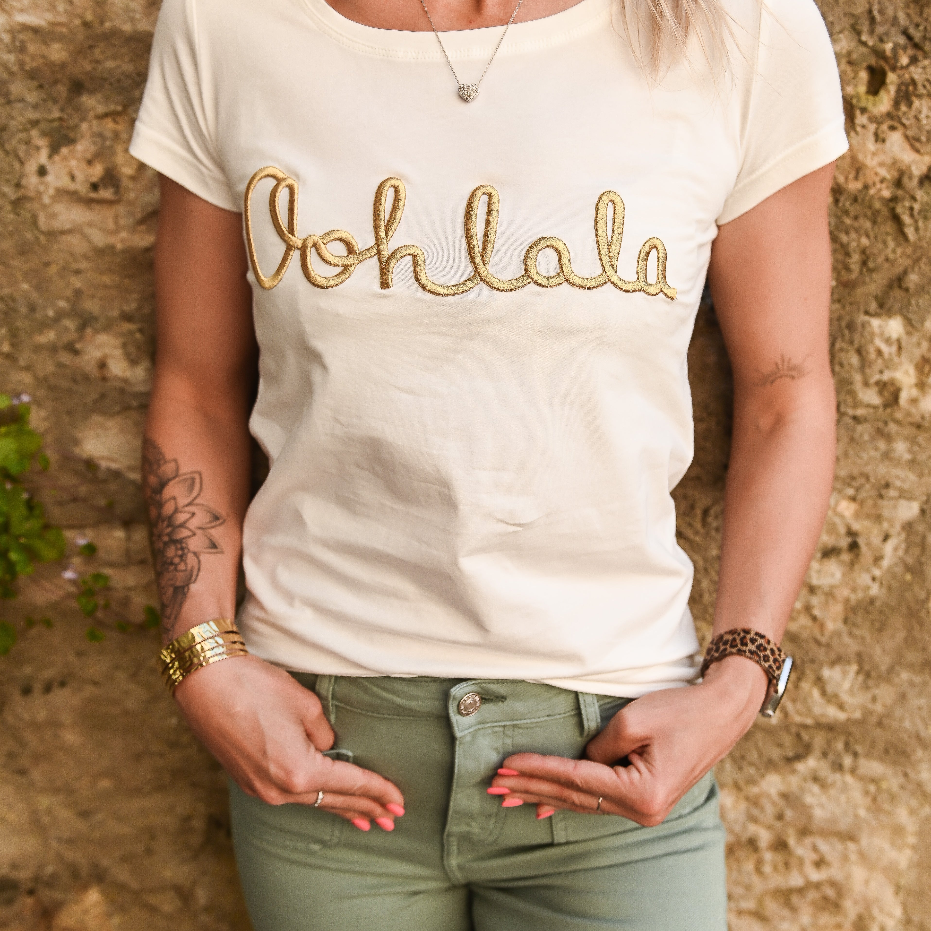 T-shirt Oohlala Blanc brodé doré