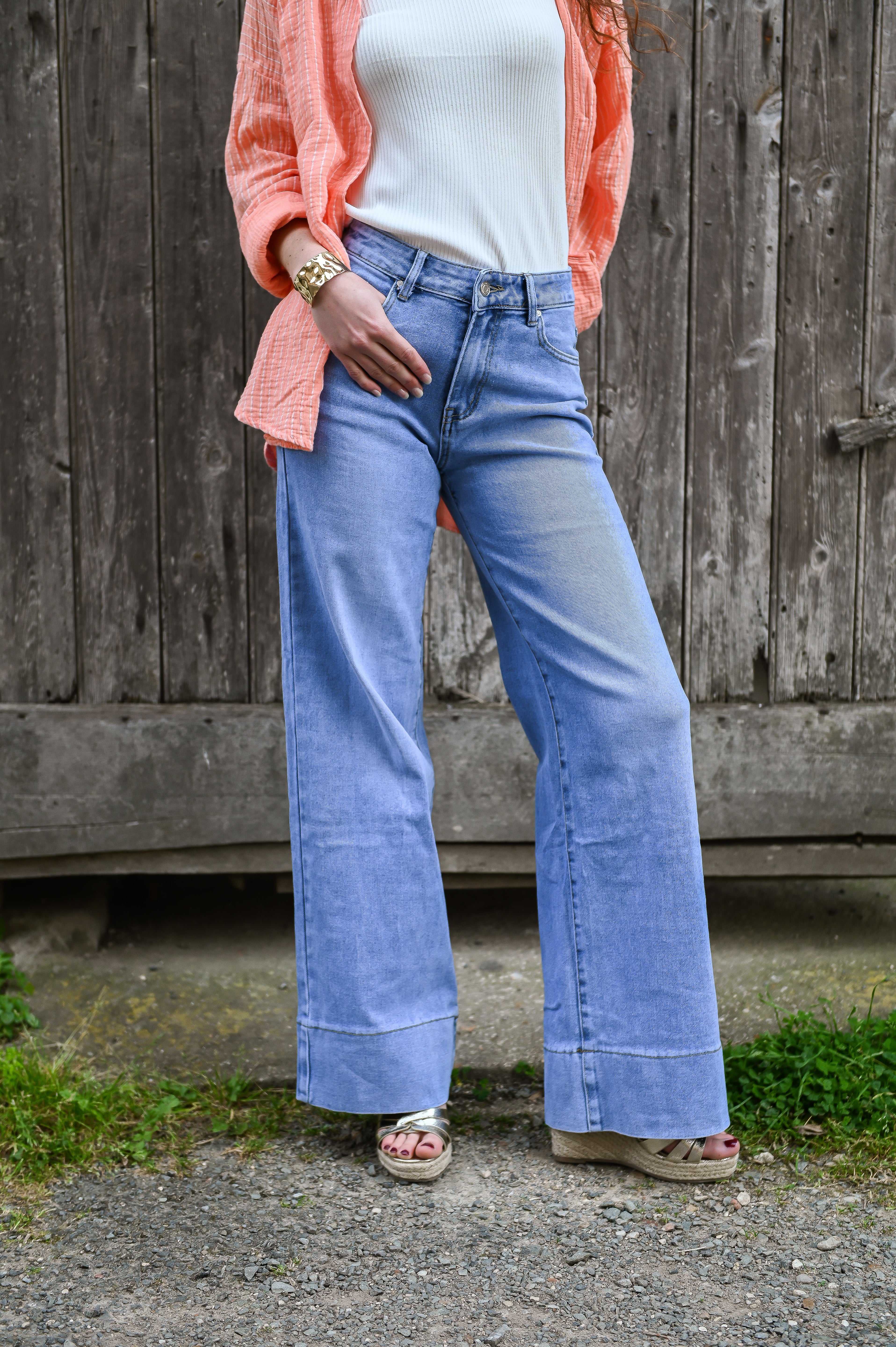 Jean Wide leg bleu clair femme revers